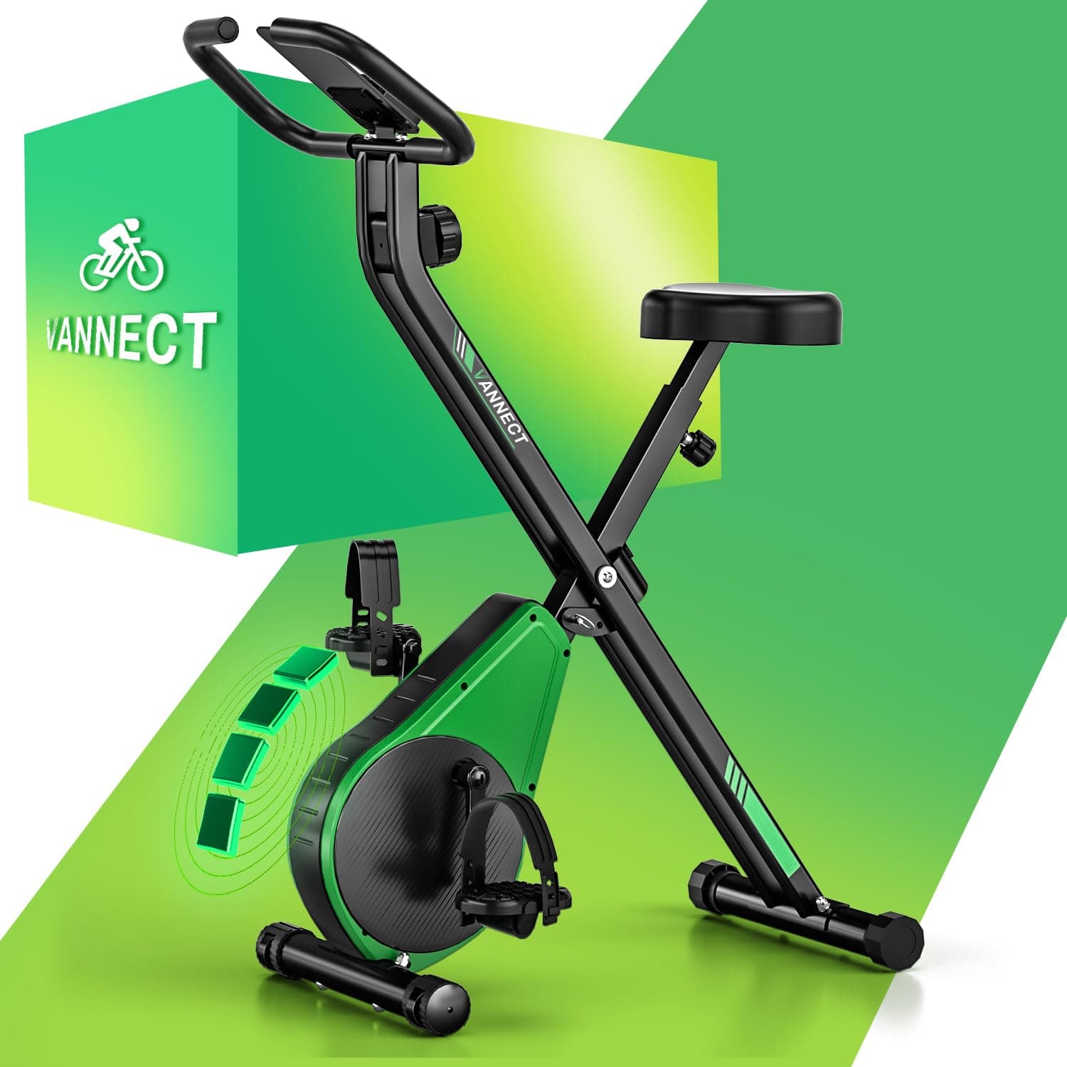VANNECT Cyclette Pieghevole 3 in 1, Cyclette da Casa con 16 Livelli di Resistenza, Monitor LCD con Misuratore Frequenza Cardiaca, Ergometro Pieghevole con Sedile di Comfort per Casa e Ufficio 150KG