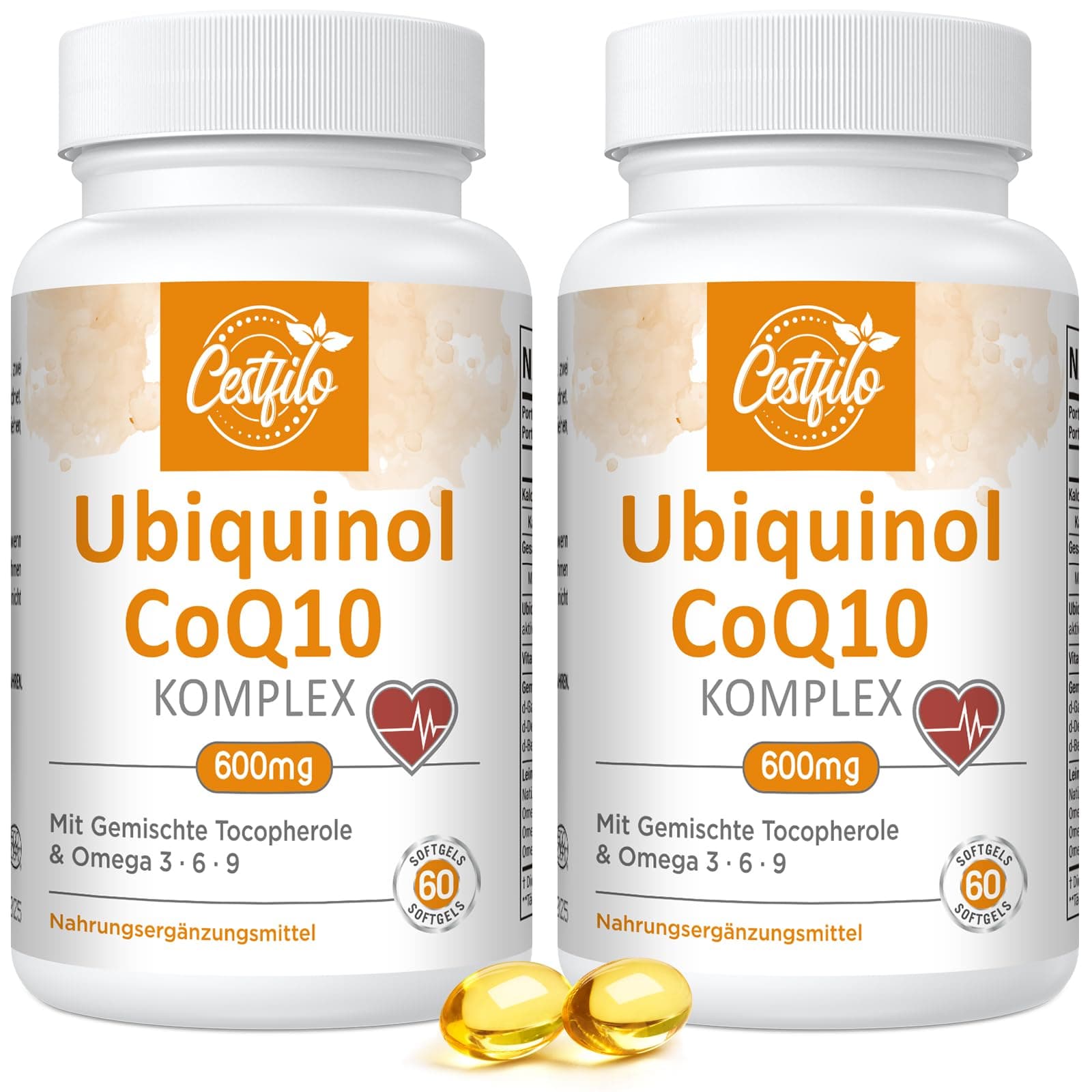 Ubiquinol CoQ10 600 mg cápsula blanda - Forma activa de CoQ10 más vitamina E y omega 3 6 9 - Suplemento antioxidante avanzado de coenzima Q10 para el corazón y el cerebro (60 unidad (Paquete de 2))