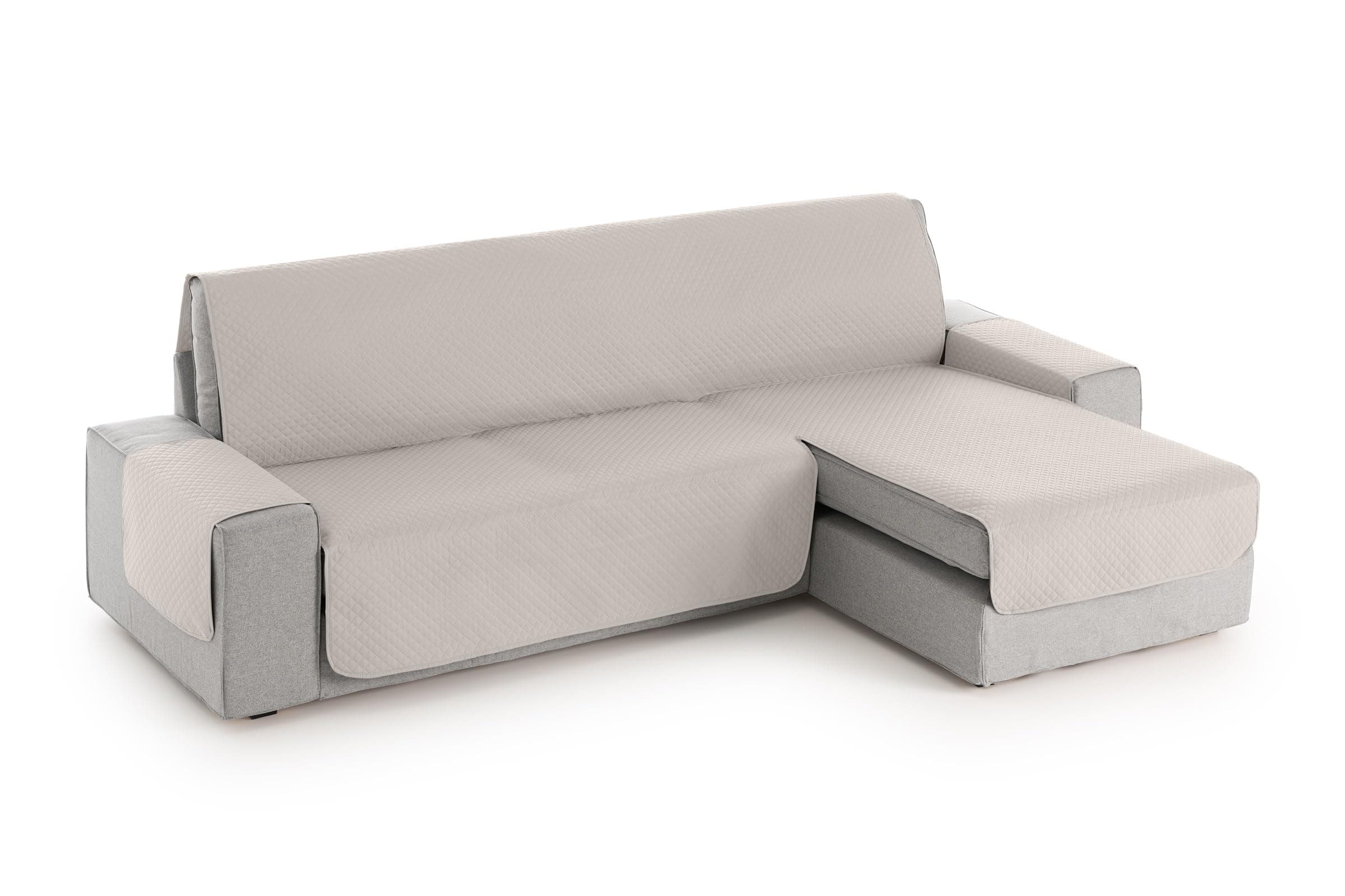 textil-home Funda Sofá Chaise Long Adele, Protector Cubre Chaise Longue Acolchado Universal Brazo Derecho 240cm. Color Marfil, Protección contra Manchas y Desgaste.