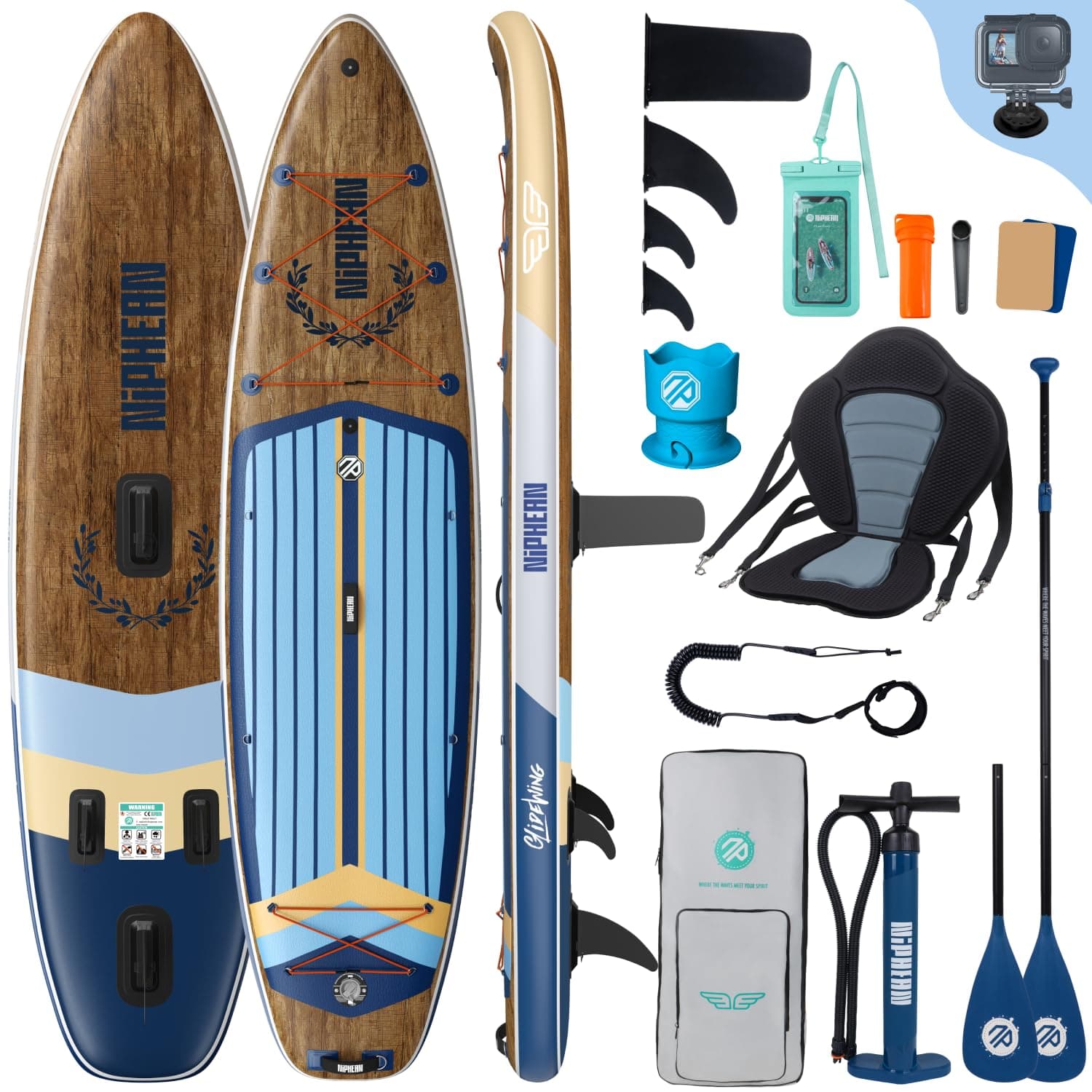 Niphean (Extra Grande) Tavola SUP Gonfiabile per 2+1 Persone/Famiglia, Stand Up Paddle Board con (Facile per Principianti) StabilTrac Pinna, Custodia Impermeabile, SUP Gonfiabile Adulti, Idee Regalo