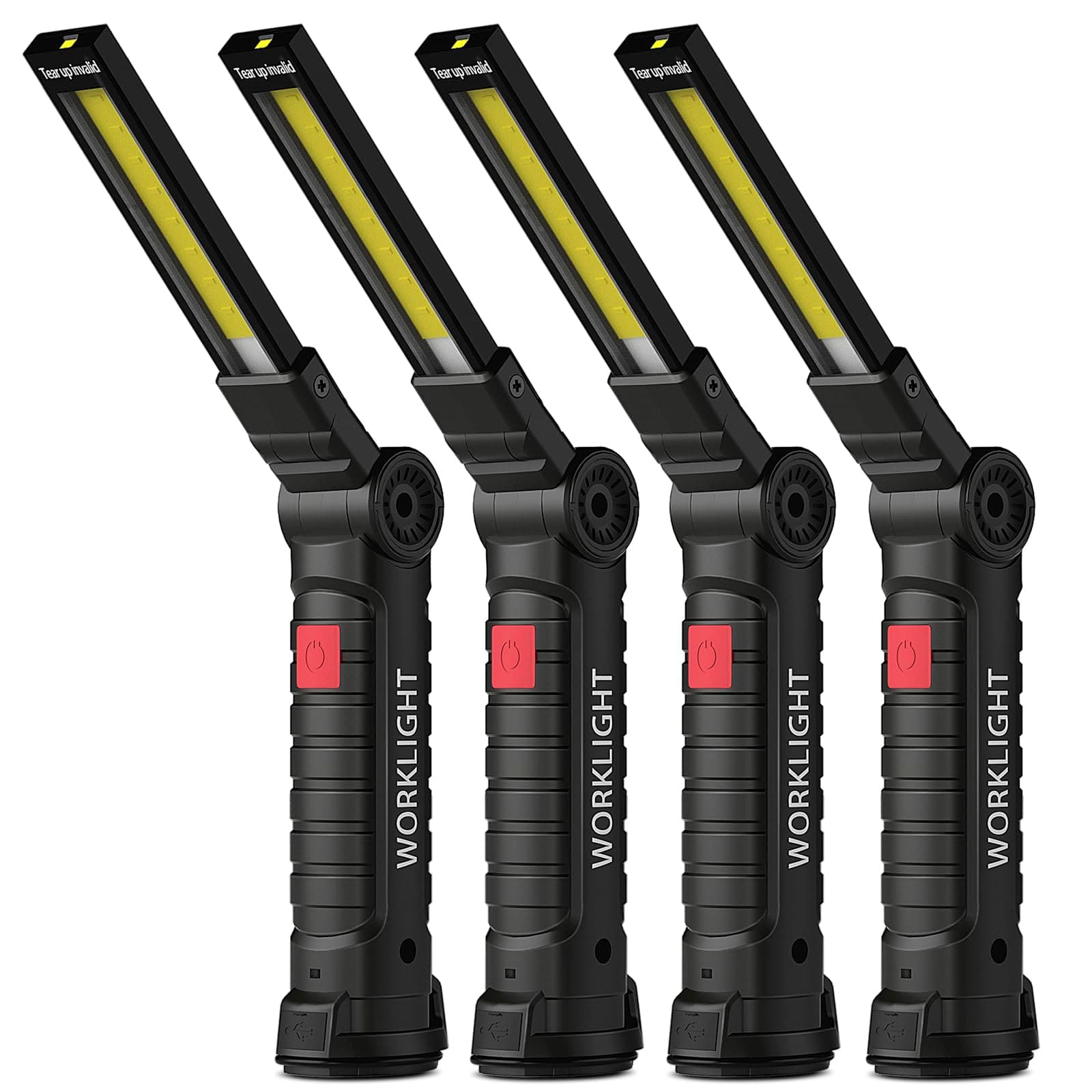 Coquimbo Regalo Hombre Linterna Taller LED Recargable, Linterna Portátil de Trabajo Lámpara de Inspección con Magnética Base y Gancho para Taller Cámping Emergencia(4 Piezas, Negro)