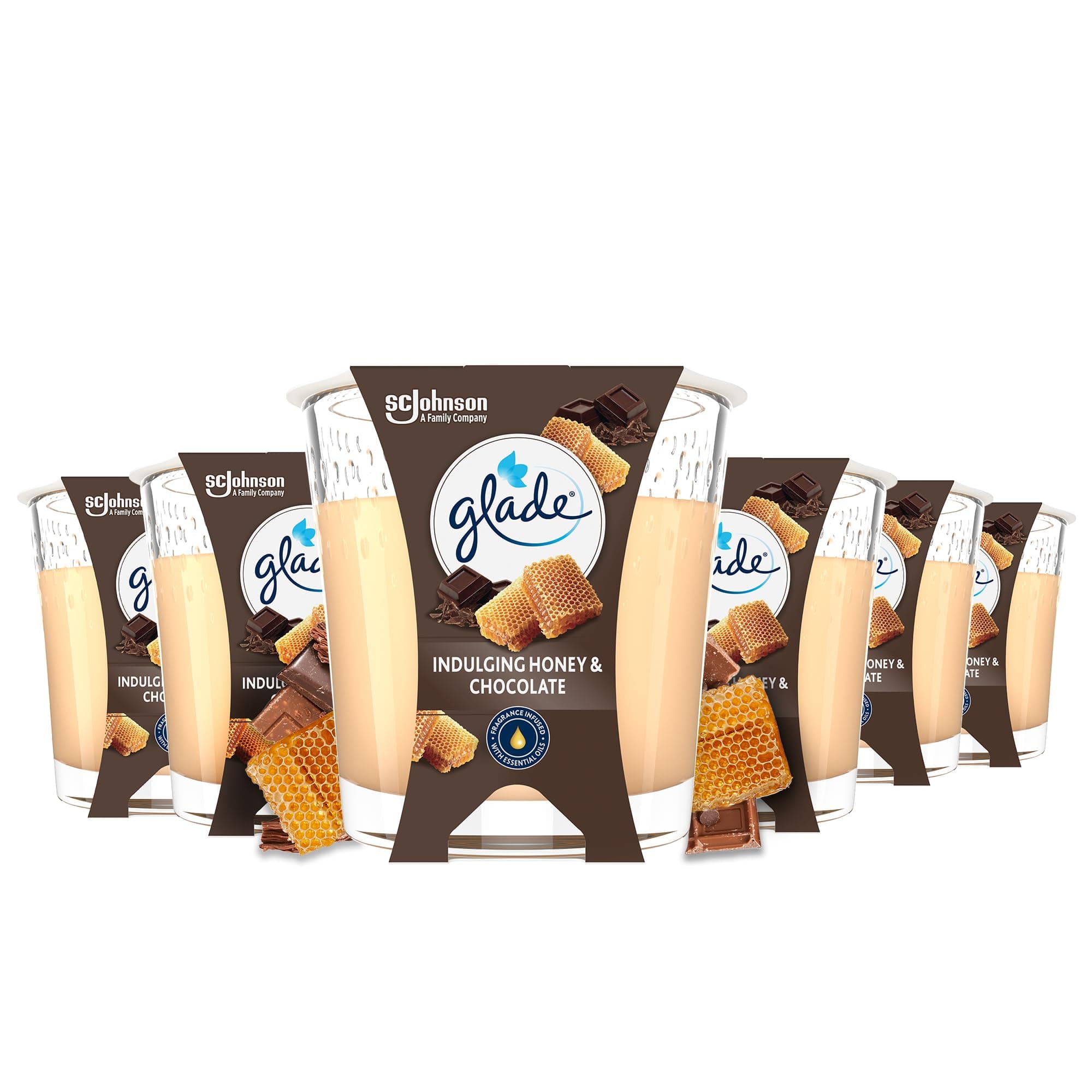 Glade Duft-Kerze im Glas, Honey & Chocolate, bis zu 27 Stunden Brenndauer, 6er Pack (6 x 112g)