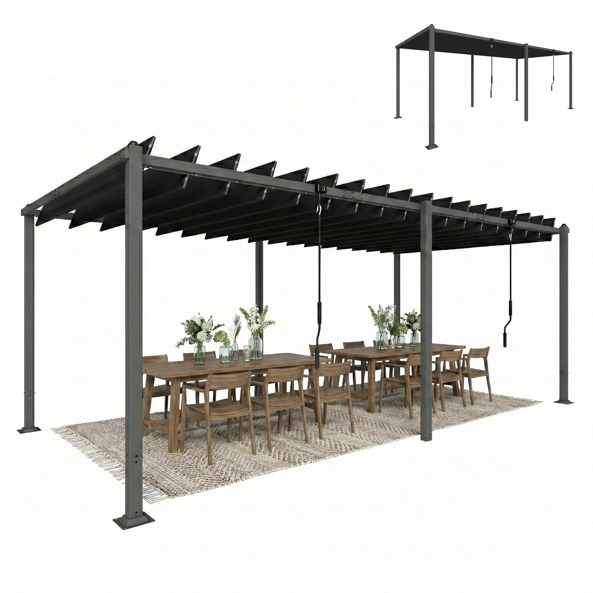 Outsunny Pergola XXL 5,7x3m avec Toit à Lames Orientables 0-90° - Tonnelle de Jardin en Aluminium et Acier - Abri Terrasse Grande Capacité 11 Personnes, UV50+, 12 Vis d'Expansion, Gris Anthracite