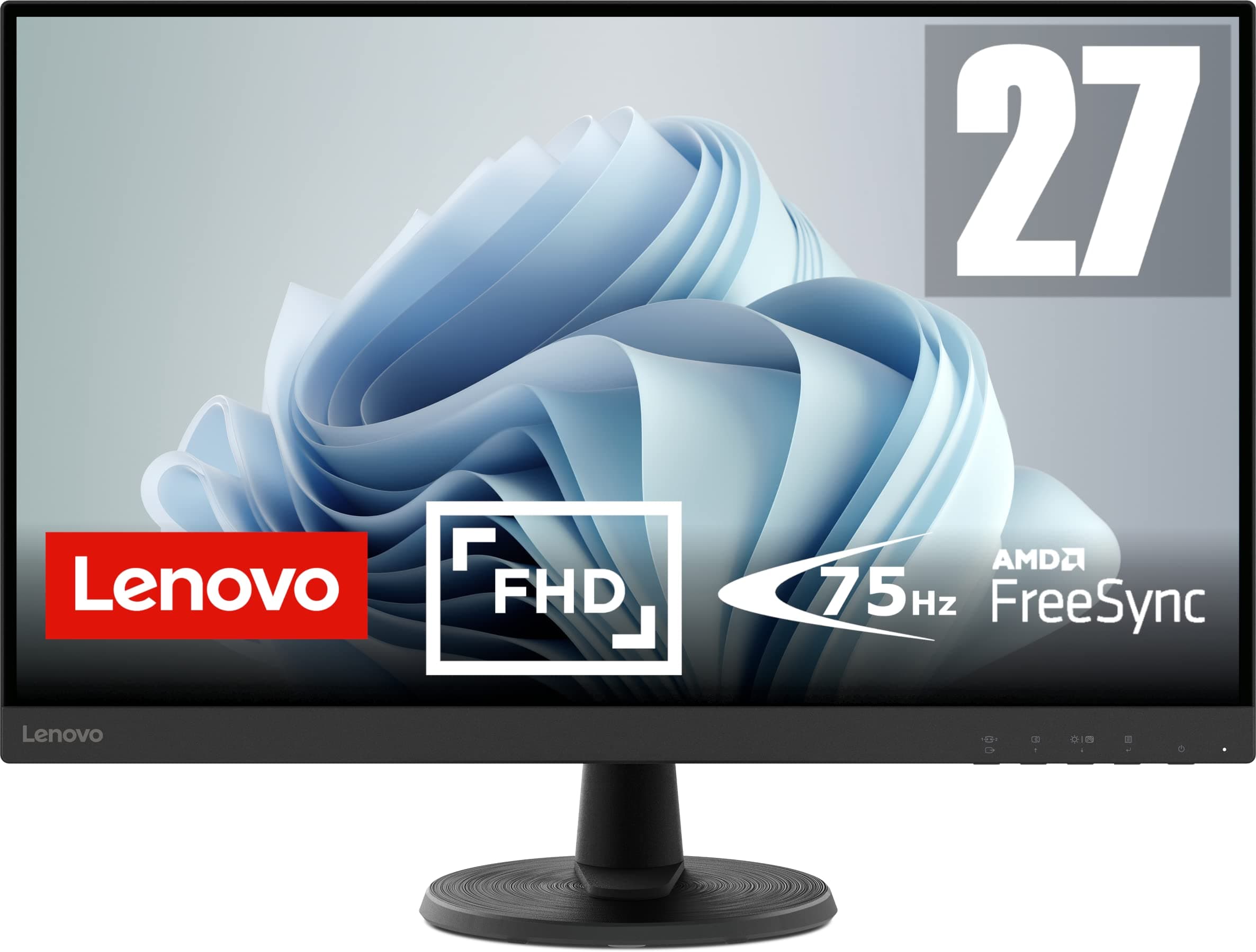 Lenovo D27-45 Monitor | 27" Full HD Monitor | 1920x1080 | 75Hz | 250 nits | 4ms Reaktionszeit | VA-Panel | HDMI | VGA | AMD Radeon FreeSync | entspiegelt | 4,6kg | schwarz