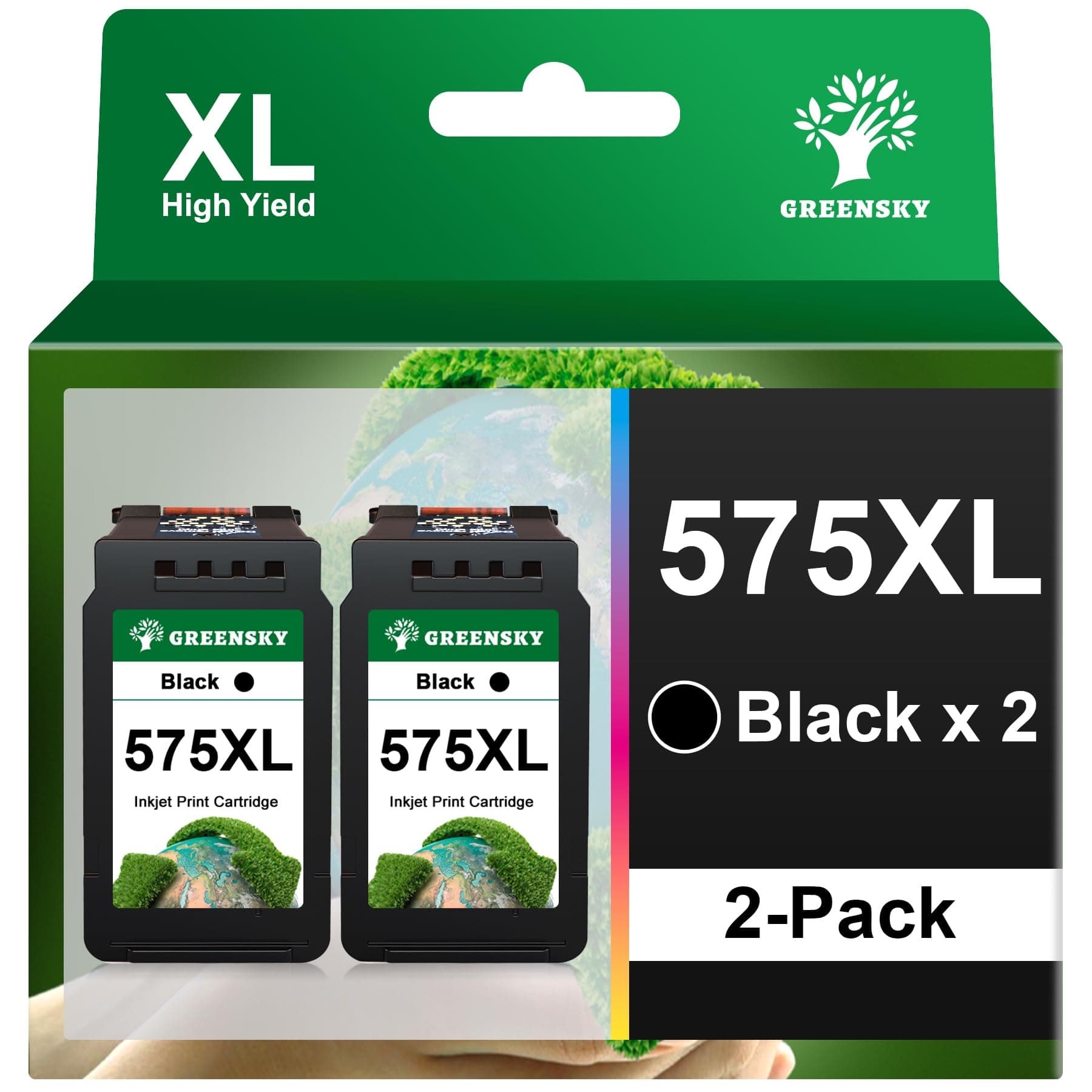 GREENSKY 575XL PG-575XL Cartuccia di Ricambio per Canon 575 XL Nero e Canon 575 PG 575 PG575XL per Canon PIXMA TS3550i TR4755i TR4756i TS3750i TS3751i TS3551i TR4750i TR4751i (2 Nero)