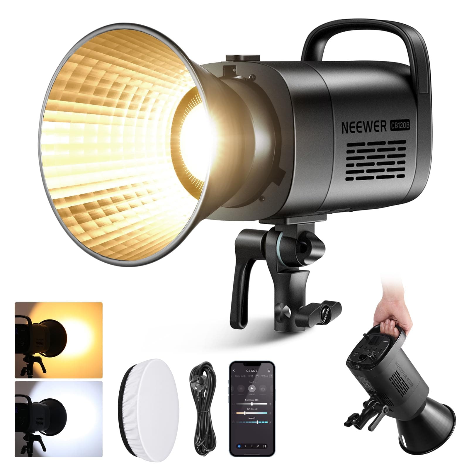 NEEWER CB120B 120W Luz Video LED con 2.4G y Control de App Bicolor 2700K-6500K 78000lux a 1m/Modo CCT/CRI97/12 Escenas/Montaje Bowens Luz Continua para Fotografía de Estudio/Grabación de Video