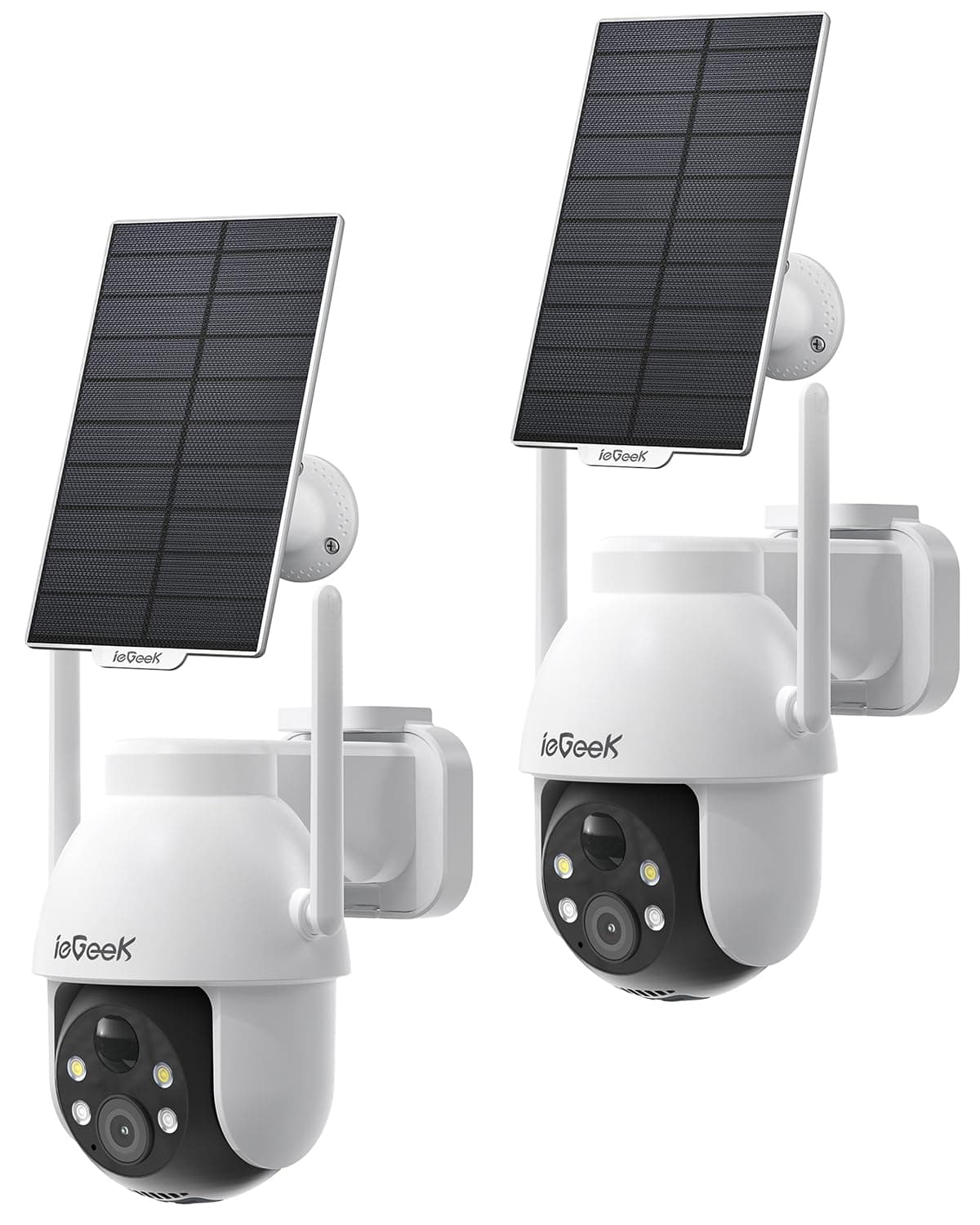 ieGeek 3MP Camara Vigilancia WiFi Exterior Solar con Bateria Sin Cables, Camara Vigilancia Exterior Solar Visión Nocturna Color, PTZ 360° App Remoto, Humana Detección, IP65, Voz Bidireccional (2PCS)