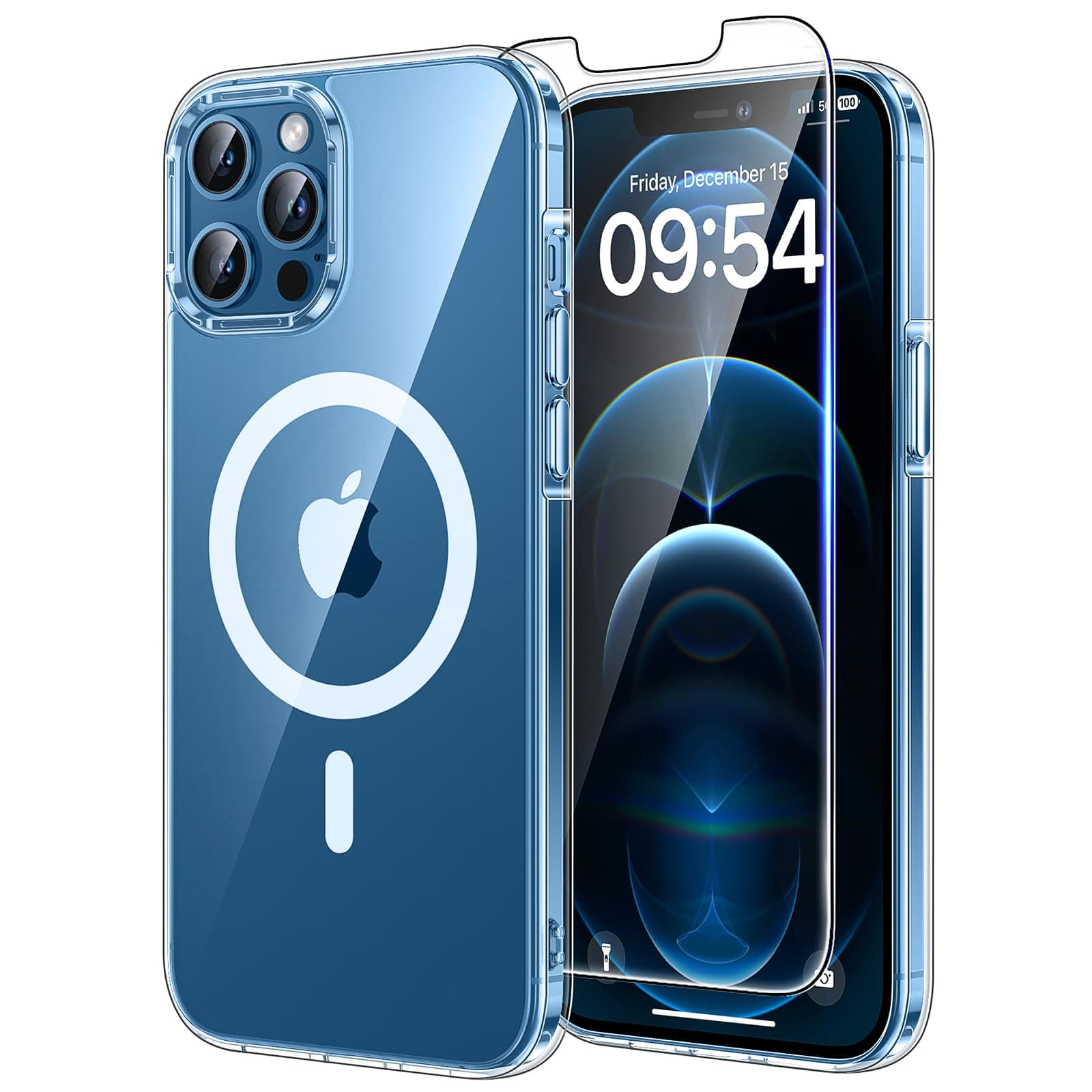 TAURI Cover per iPhone 12 Pro Max con Pellicola in Vetro Temperato,[Compatibile con MagSafe] Magnetica Custodia per Sottile Anticaduta - Trasparente