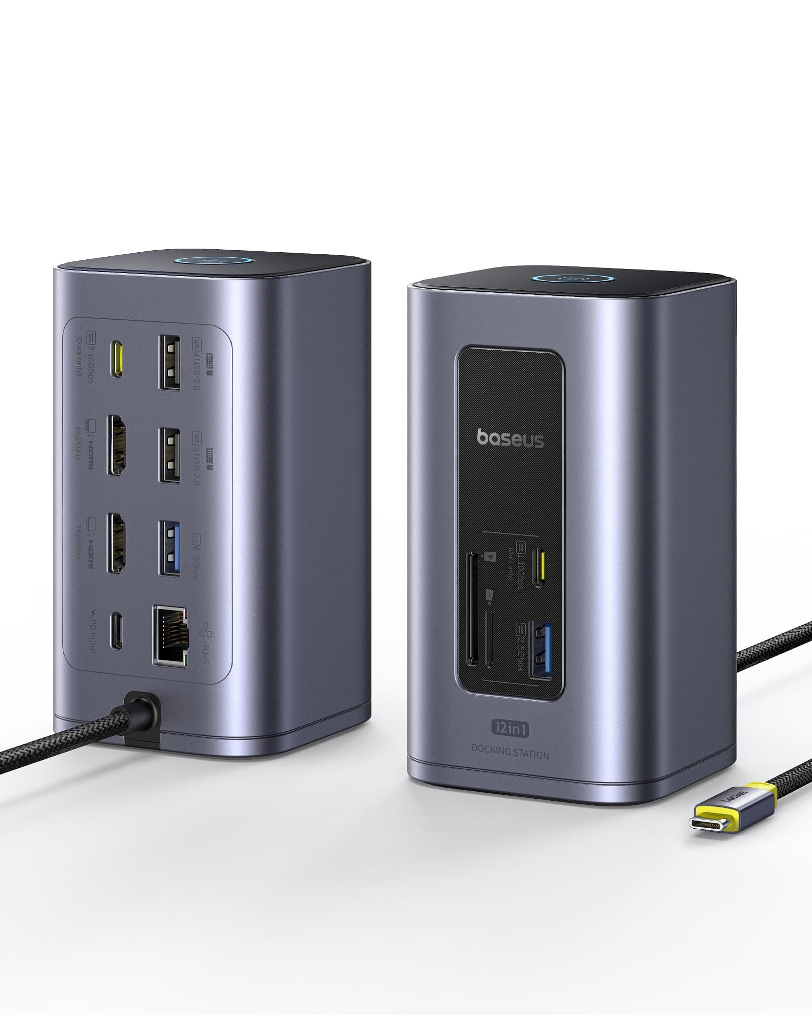 Baseus Nomos Air Mac 12 en 1 Displaylink Docking Station, Station d'accueil Extension 2 Moniteurs pour macOS, avec 2K HDMI/DP, 10Gbps USB-A/C, 100W PD, Gigabit Ethernet, Pilote DisplayLink Requis