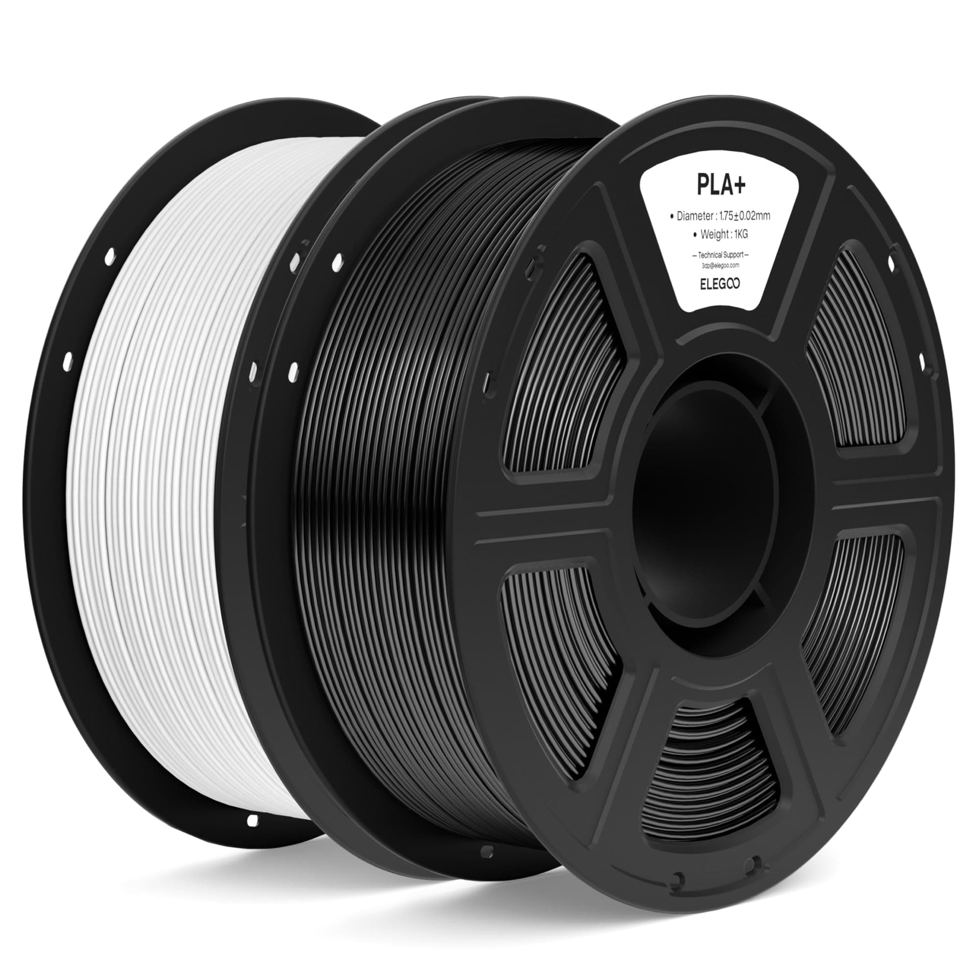 ELEGOO Filament PLA+ 1,75 mm Noir/Blanc 2KG, Filament PLA Plus Haute Résistance 3D Précision Dimensionnelle ±0,02 mm, Bobine 1 kg (2,2 lbs) Compatible avec la Plupart des Imprimantes FDM