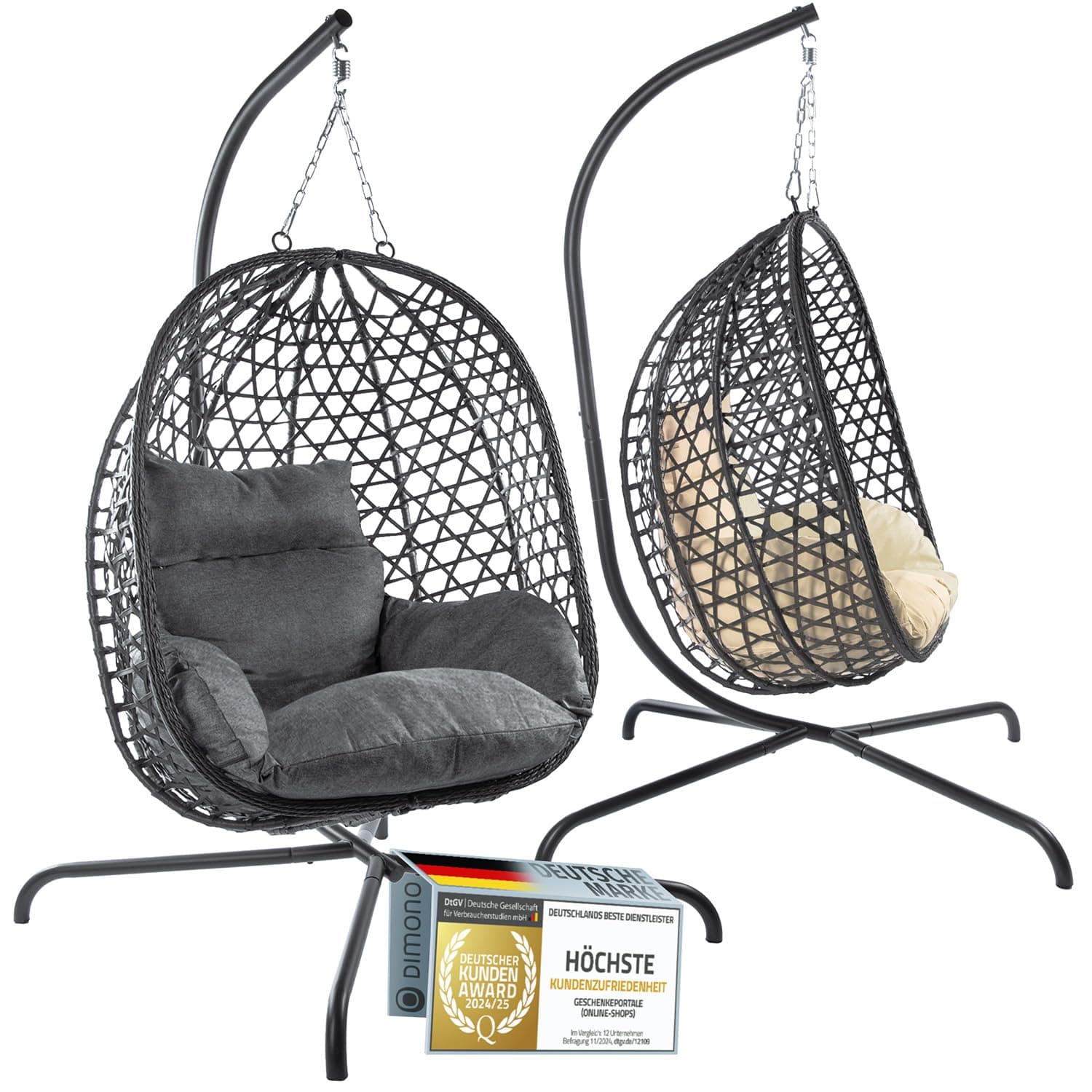 Chaise Suspendue avec Support ; Fauteuil de Relaxation en rotin Suspendu Outdoor & Indoor ; Balançoire Egg idéale pour Le Jardin, la terrasse, Le Coin Lecture UVM. Capacité de Charge de 120kg (Gris)