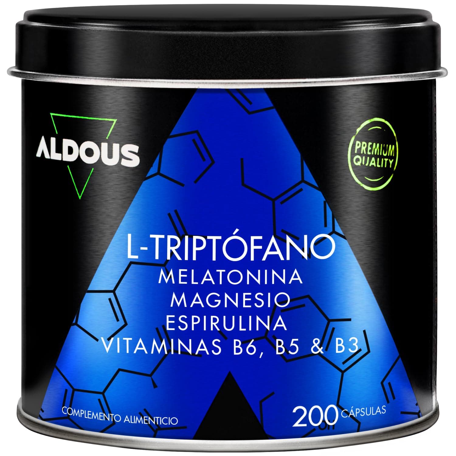 200 Cápsulas Triptofano con Melatonina y Magnesio + Vitamina B6, B5, B3 + Espirulina - Máxima Dosis Sueño + Descanso - 1,78mg de Melatonina con Magnesio - 600mg de Triptófano para Dormir Bien - ALDOUS