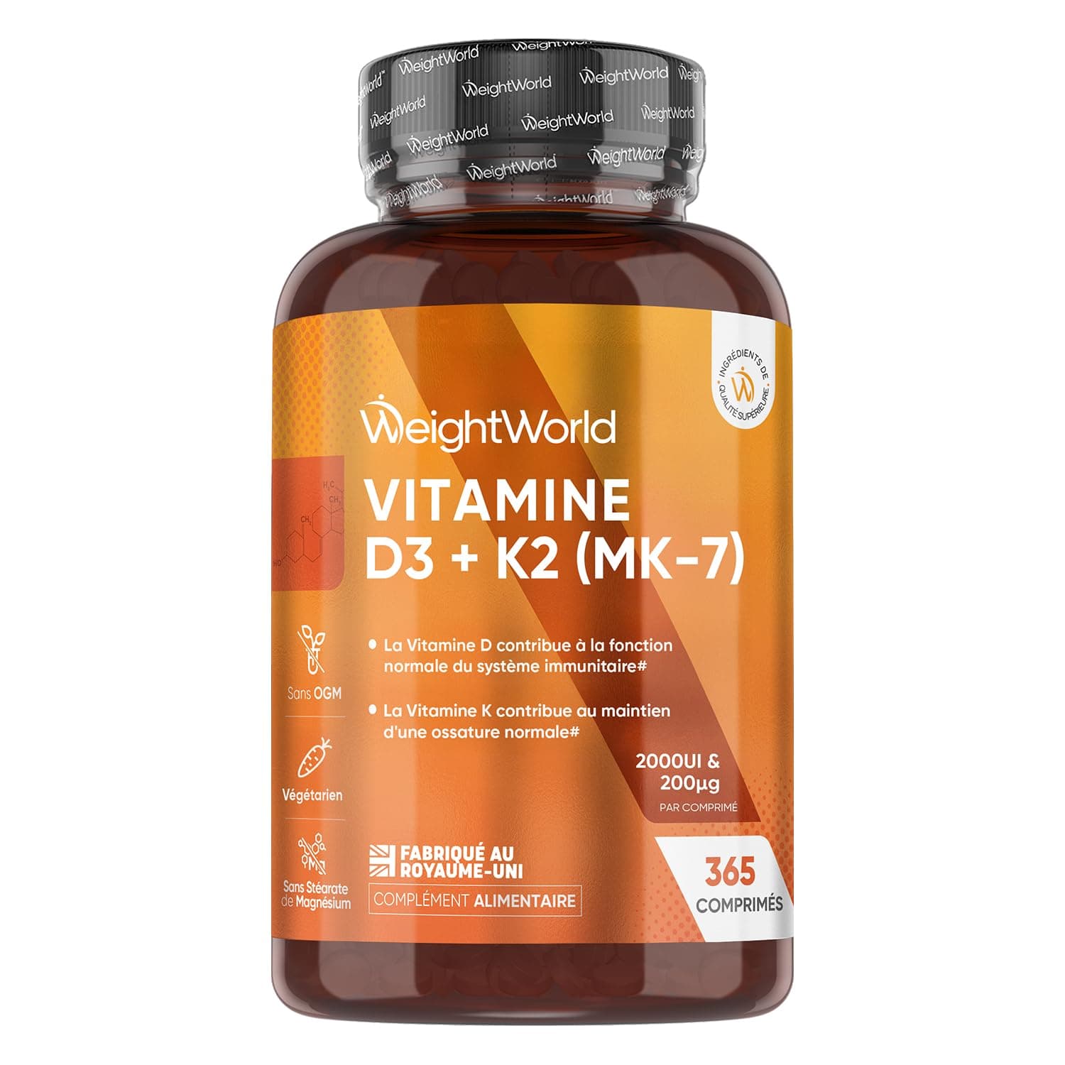 Vitamine D3 K2 MK7, 365 Micro-Comprimés Végétariens (pour 1 An), Combinaison Vit D3 2000UI Cholécalciférol avec Vitamine K2 MK7 200μg Ménaquinone, sans Stéarate de Magnésium