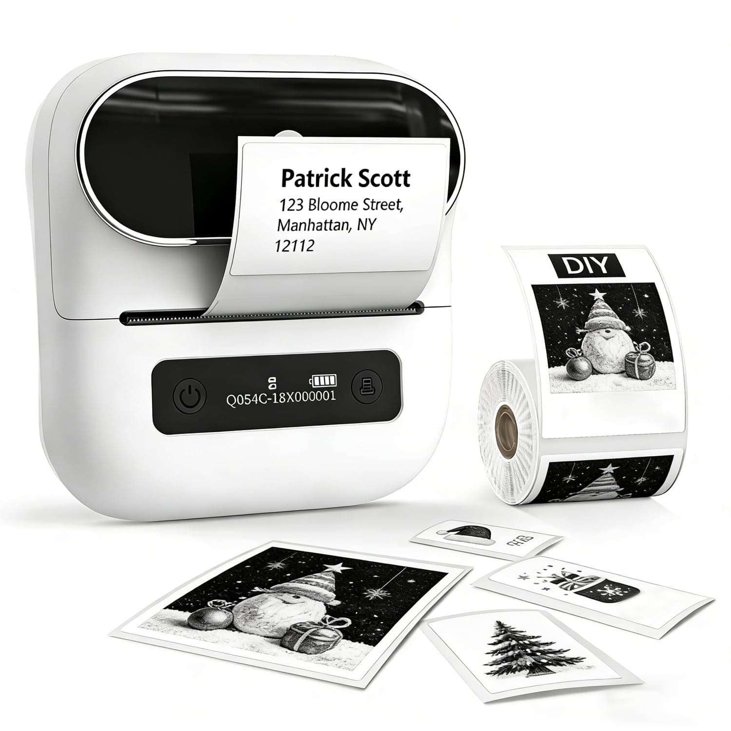 Phomemo M220 Etikettendrucker Bluetooth, 80cm Tragbarer Etikettiergerät Bluetooth Thermo Label Printer für Barcode,Einzelhandel,kleine Unternehmen,mit Telefonen & PC-System Weiß