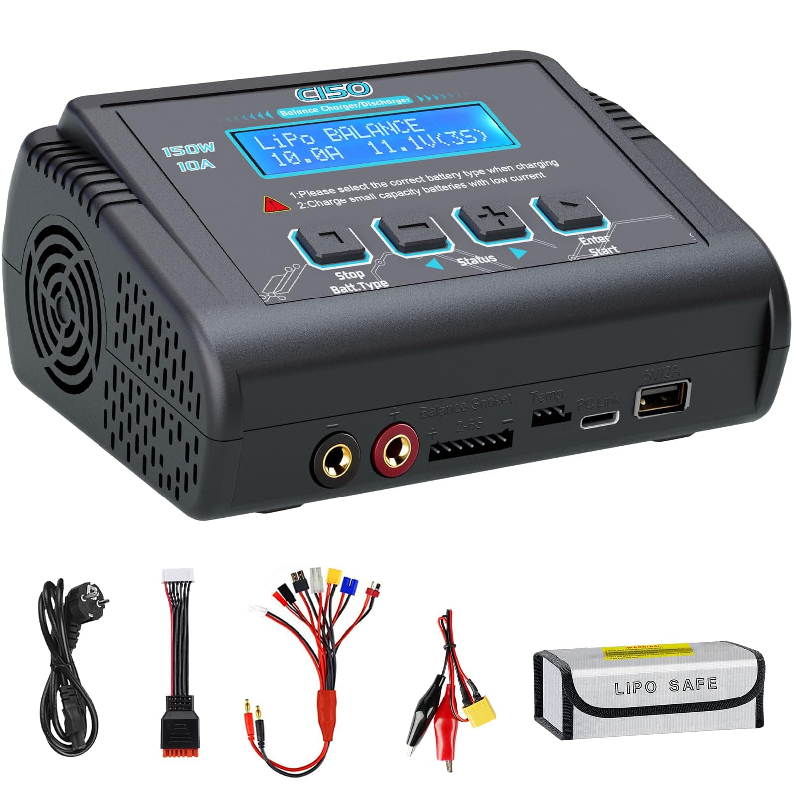 Haisito C150 Chargeur LiPo 150W 10A AC/DC Chargeur Balance RC Déchargeur pour LiPo Li-ion LiFe LiHV NiMH NiCD PB