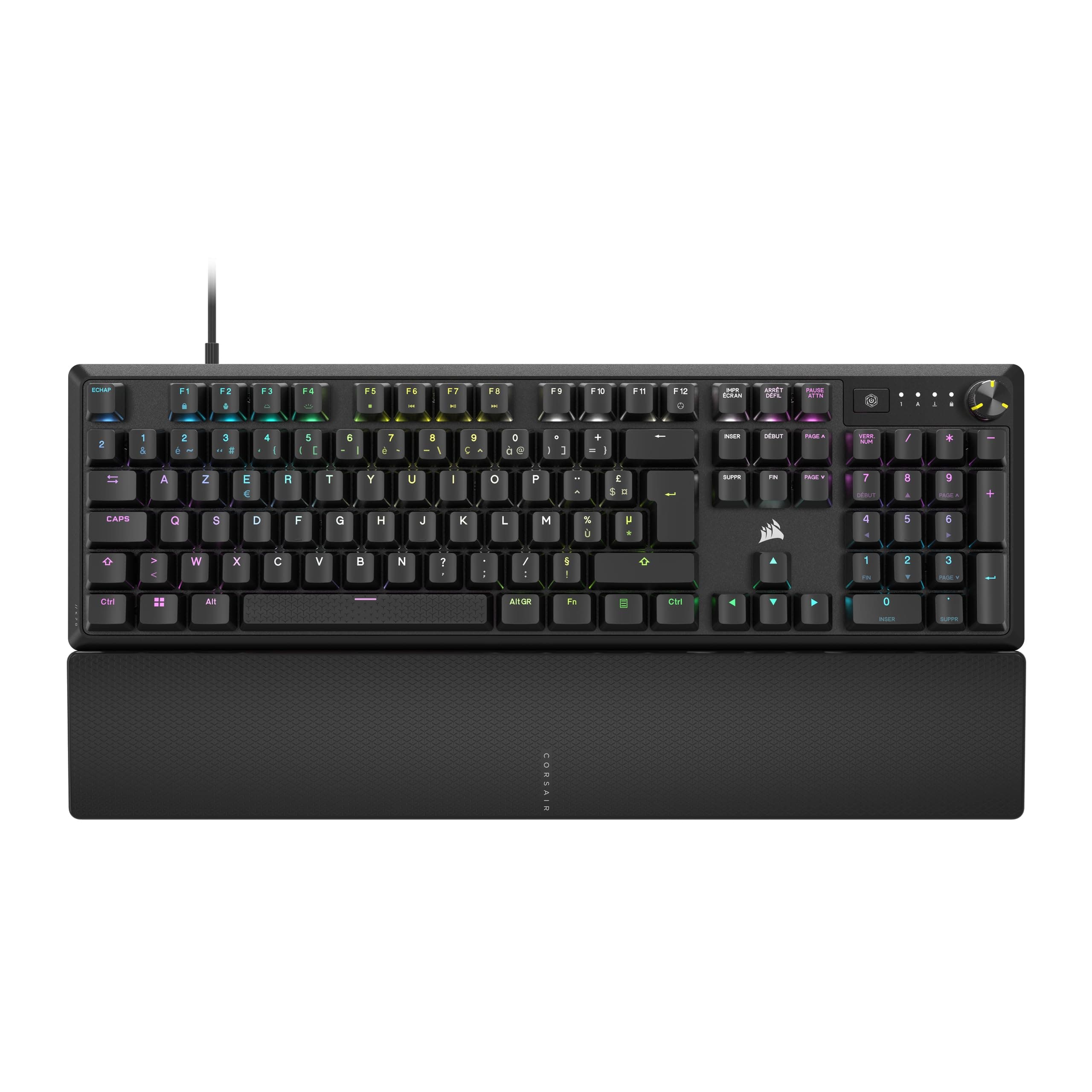 CORSAIR K70 CORE RGB Clavier de Jeu Mécanique Filaire avec Repose-Poignets – Interrupteurs Linéaires Lubrifiés MLX Red, SOCD, Amortissement du Son, Cadran de Contrôle Des Médias, AZERTY FR – Noir