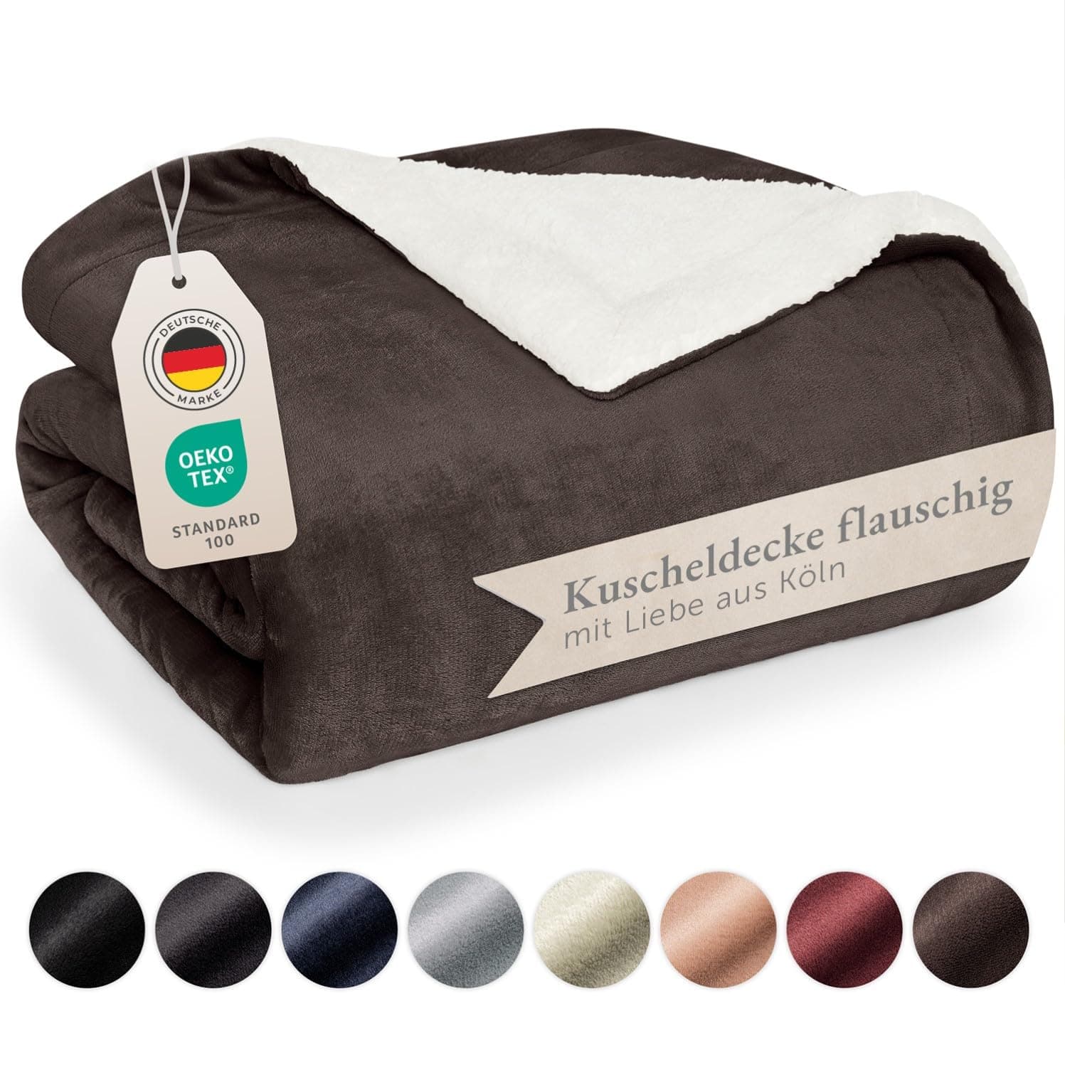 Blumtal Premium Sherpa Kuscheldecke flauschig 150x200 cm - Oeko-Tex zert. Sofa Decke mit Dicker Sherpa-Innenseite - super Flauschige Decke extra dick und wärmend - Cozy Fleecedecke - Dunkelbraun