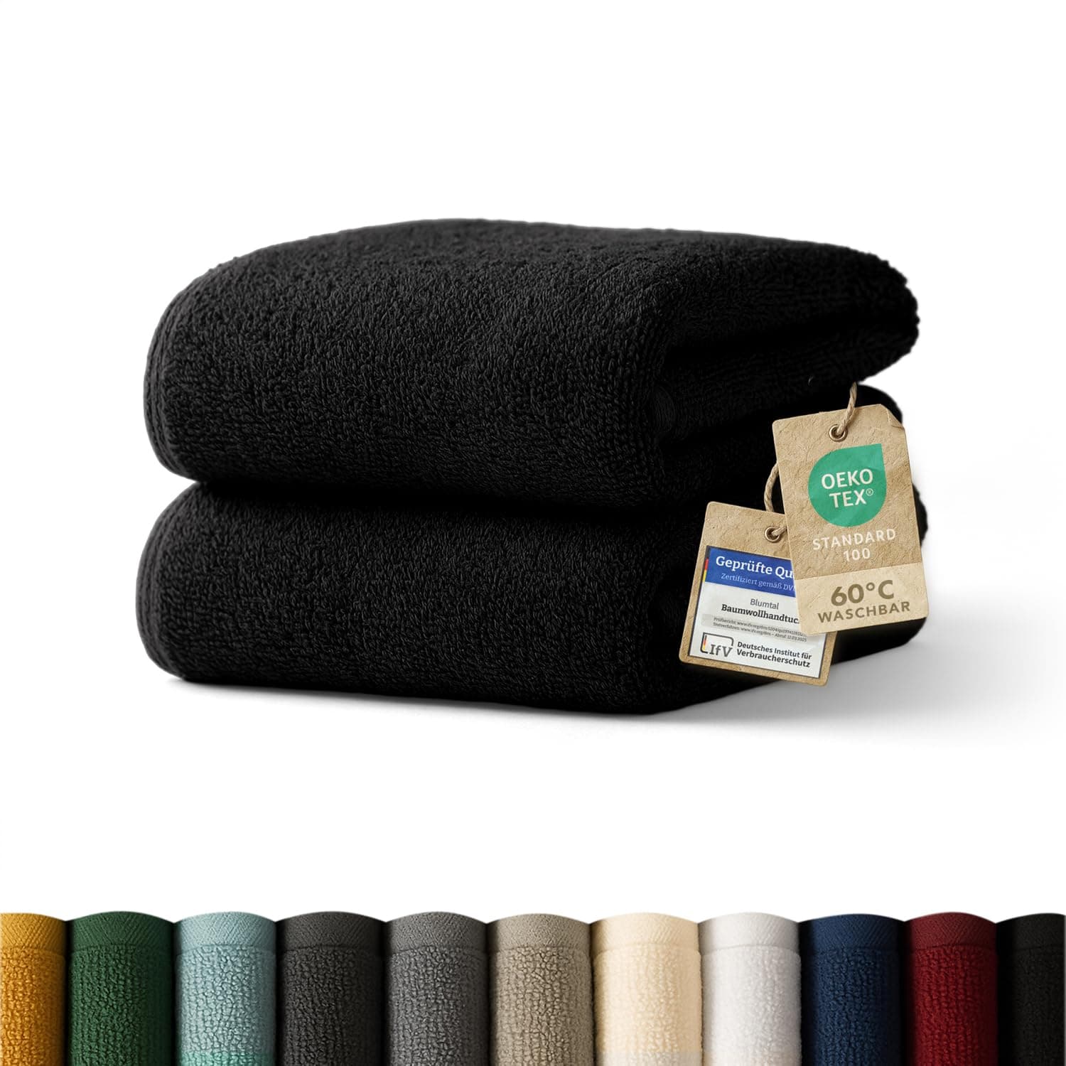 Blumtal Premium Frottier Handtücher Set 2 teilig 100% Baumwolle - Oeko-TEX zertifiziertes Towel 2X (50x100 cm) - Ultra saugstarkes Frottier Handtücher Set waschbar °60 - Handtuch Schwarz