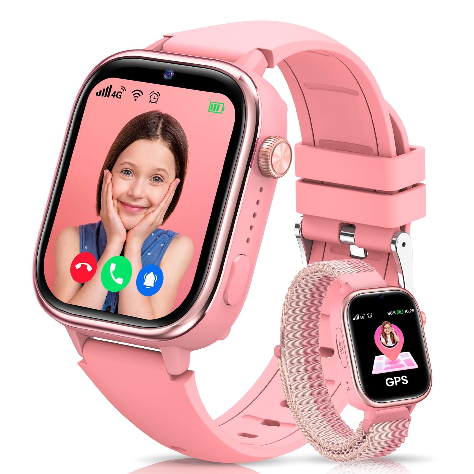 SWGOTA 4G Reloj Inteligente Niño con GPS y Teléfono, Smartwatch Niños con Videollamadas, Mensajes, Modo Escuela, SOS, IP68 Impermeable, Despertador, Podómetro - Regalo Ideal para Niños y Niñas (Rosa)