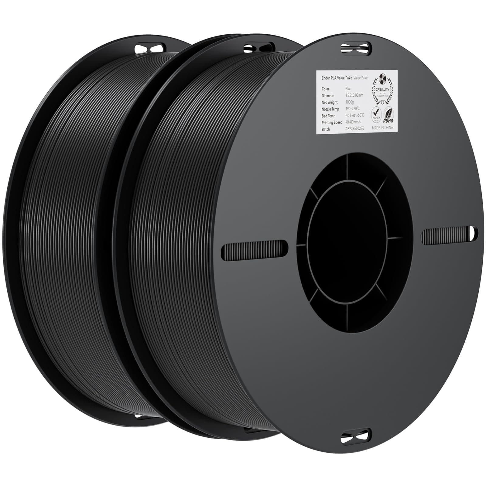 Creality Ender PLA Filamento 1,75 mm per Stampante 3D, Bobina 2 kg (4,4 libbre), Dimensionale +/- 0,03 mm, Adatta alla Maggior Parte delle Stampanti 3D (Nero*2)