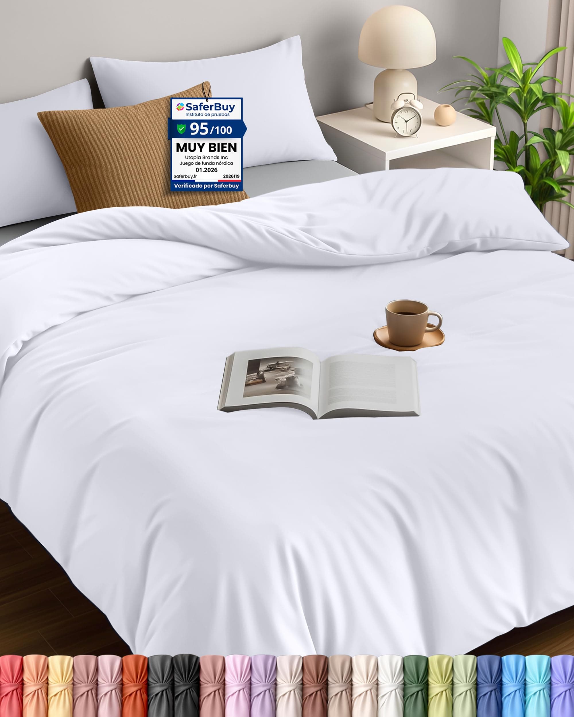 Utopia Bedding Funda Nordica Cama 150 - Microfibra Juego de Funda Edredon 230x220 cm y 2 Fundas de Almohada 50x75 cm (Blanco)