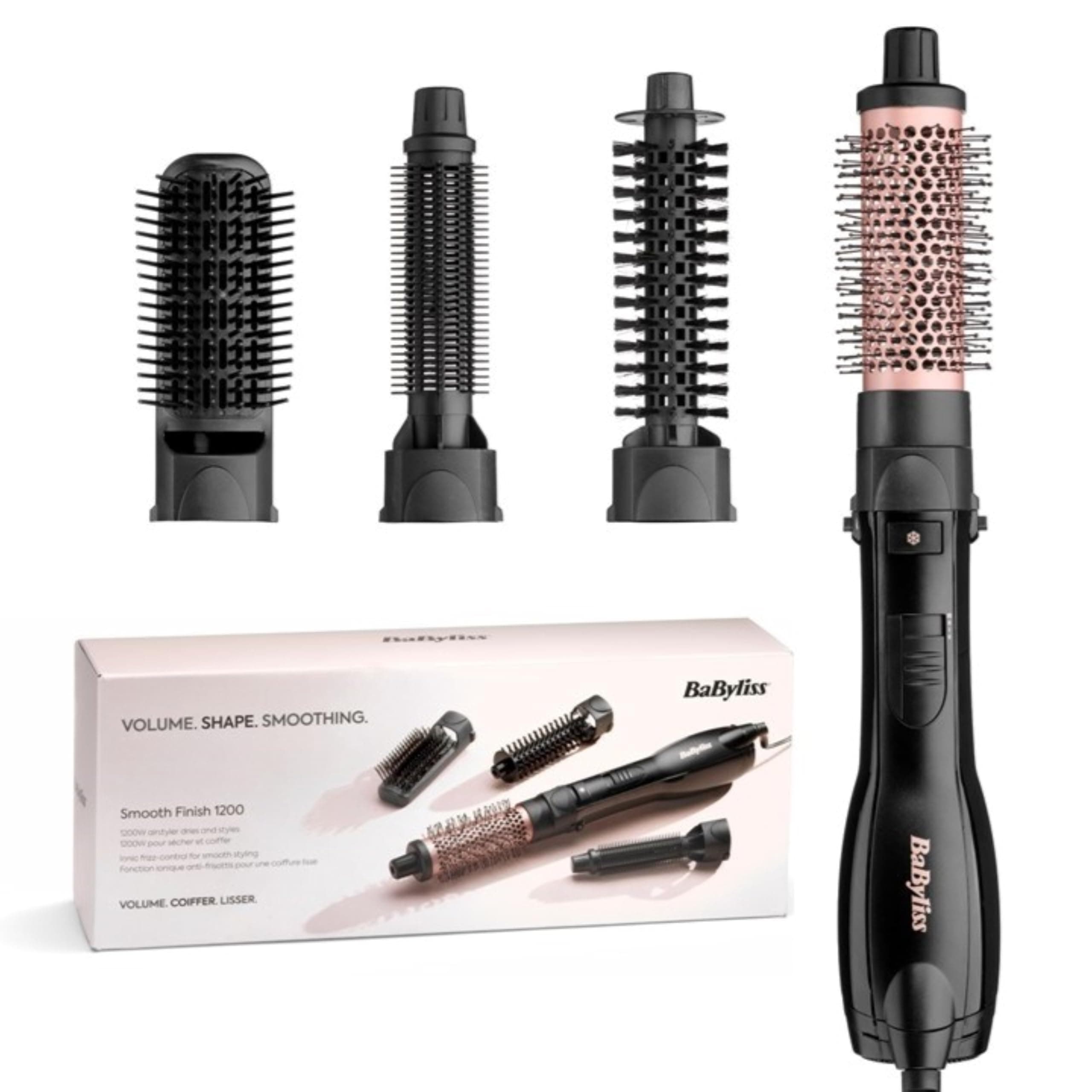 BaByliss Brosse soufflante Smooth Finish 1200, Multistyle 4-en-1, Accessoires Volume, Brushing et Lissage, 3 températures, fonction ionique, AS122E