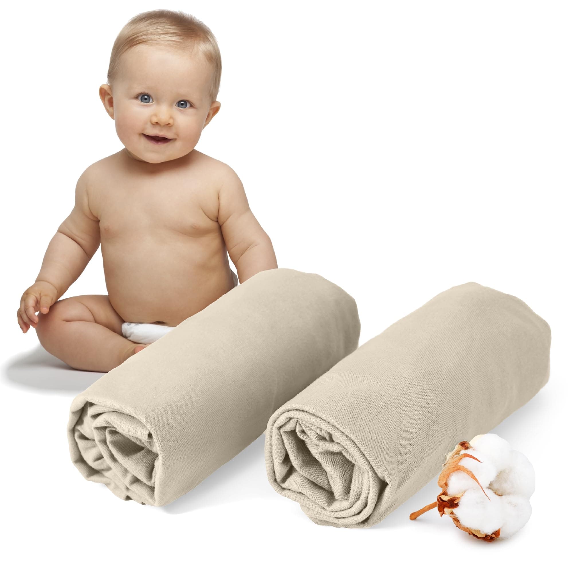 Dreamzie - Set 2 Lenzuolo con Angoli Cotone Bambini - 60x120/ 70x140 - Oeko Tex certificato - Beige - Lenzuolo con Angoli 60x120/ 70x140