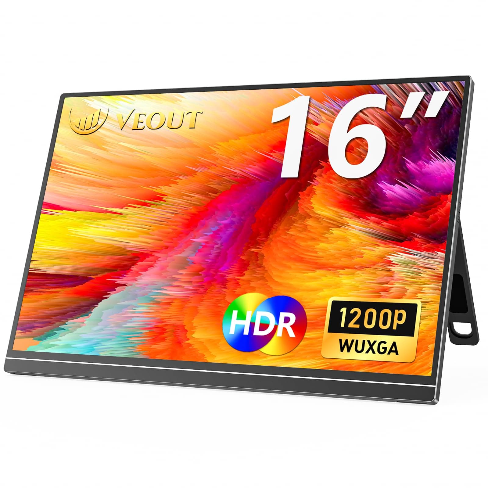 Veout Monitor portátil de 16 Pulgadas, 1920 * 1200 FHD, Monitor IPS Gaming para portátil/PC/Mac/PS5/Xbox con USB-C y HDMI, Pantalla ultradelgada con Soporte, 16:10, 300 CD/m² de Brillo