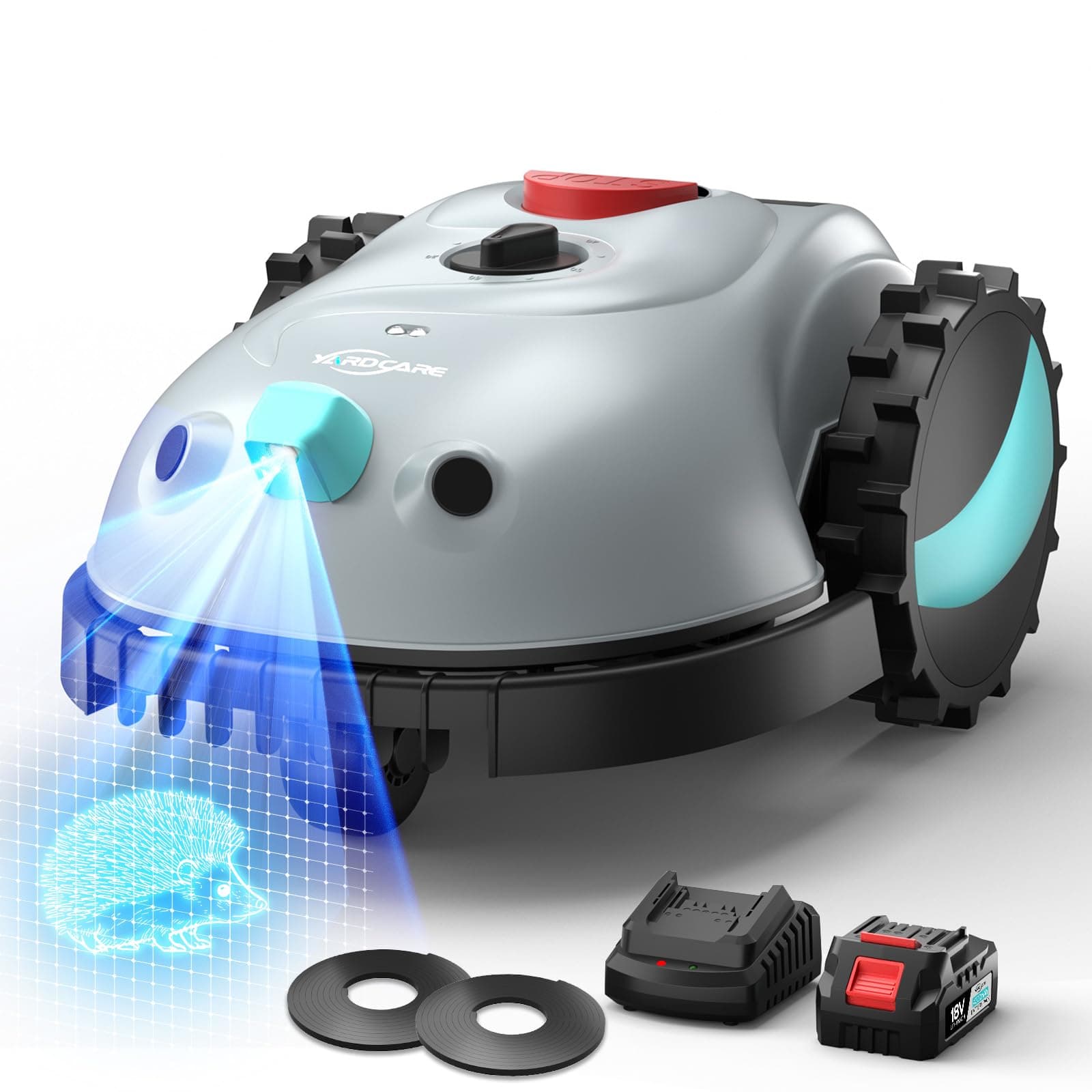 (2026 Upgrade) YARDCARE V100 Robot Tagliaerba a Batteria con Navigazione Visiva, Rilevamento di 150 Ostacoli, Robot Tosaerba Fino a 150 m², Robot Tosaerba con Strisciamagnetica, Lame di Ricambio