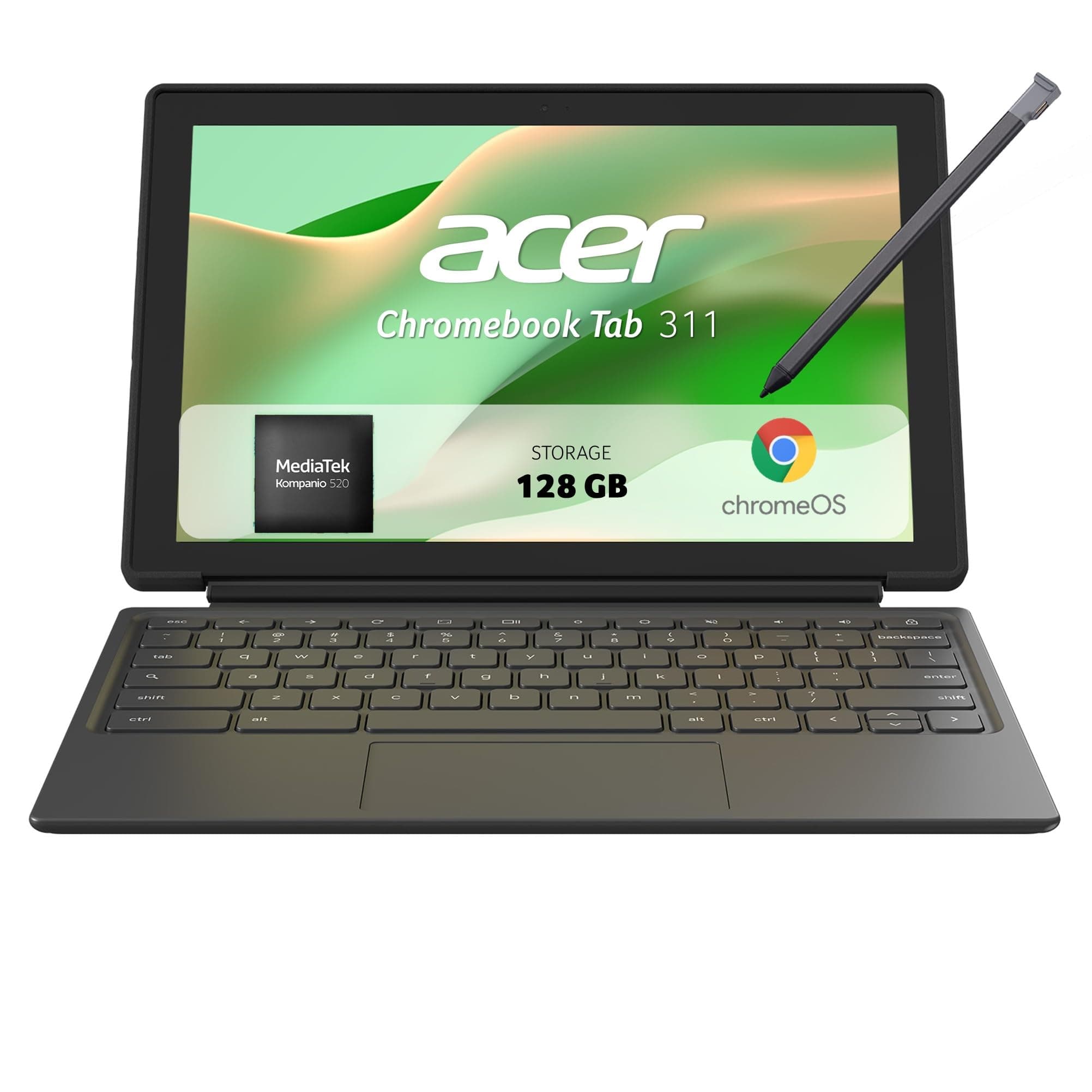 Acer Chromebook Tab 311, Tablet 11" WUXGA, Funda y Lápiz, 4GB RAM 128GB SSD | MediaTek MT8186, ChromeOS, Wi-Fi, Cámara Frontal y Trasera, Ligero y Rápido para Estudio y Ocio