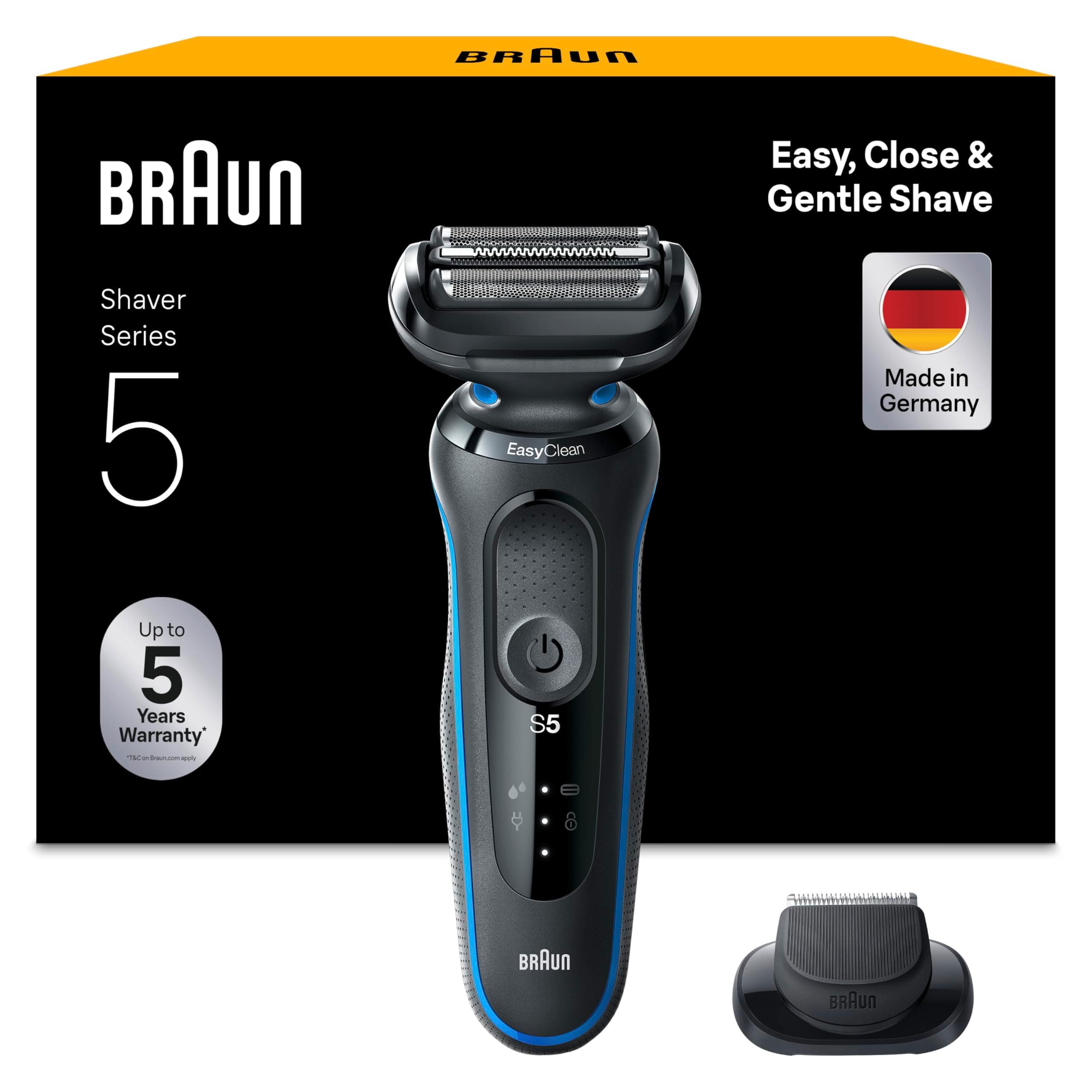 Braun Series 5 Rasierer Herren Elektrisch, Elektrorasierer mit 50 Min. Akku und EasyClean, Rasierapparat, Trockenrasierer, Wet & Dry, Wasserdicht, Made in Germany, 51-B1000s, Blau