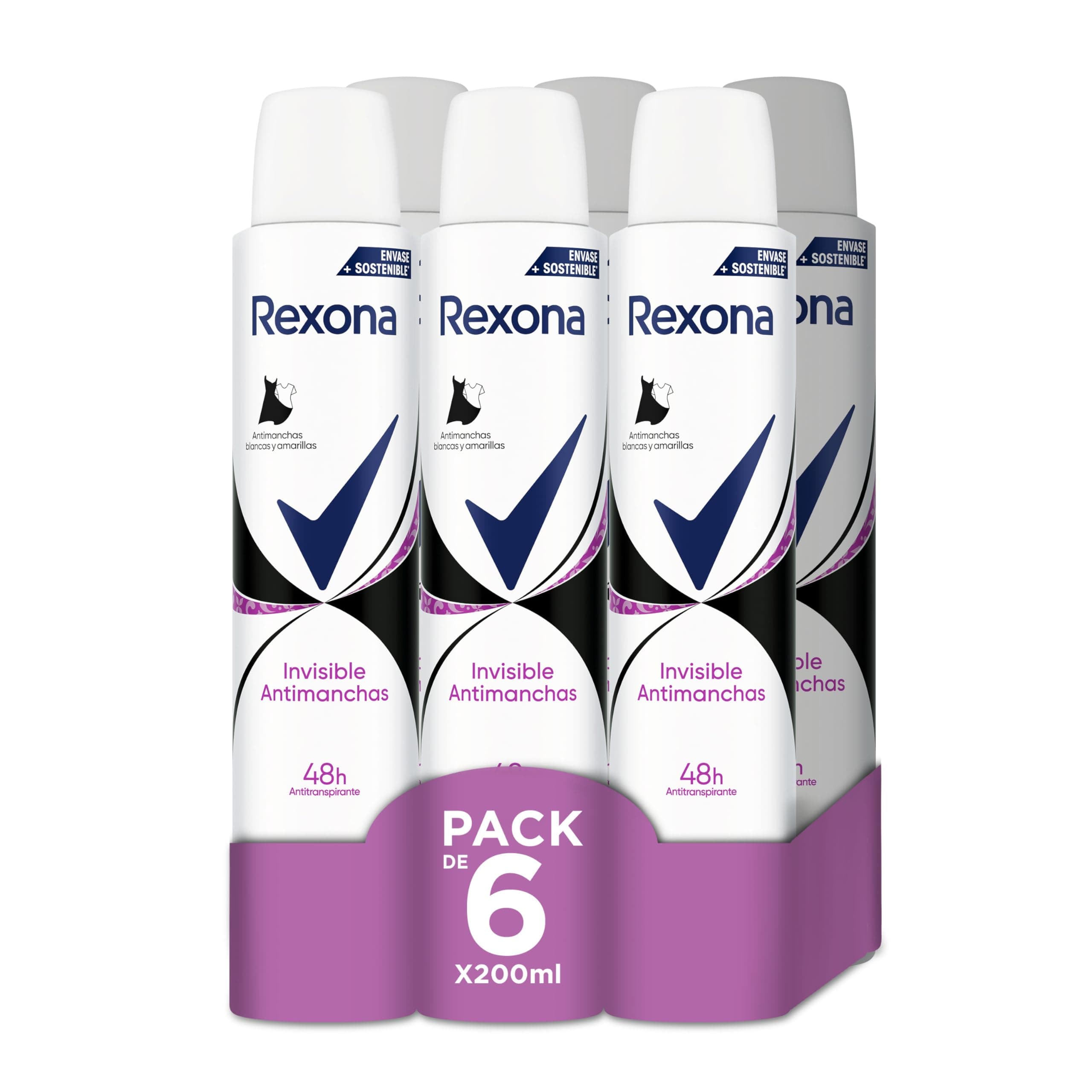 Rexona Invisible Desodorante Aerosol Antitranspirante para mujer Black&White 200ml - Pack de 6