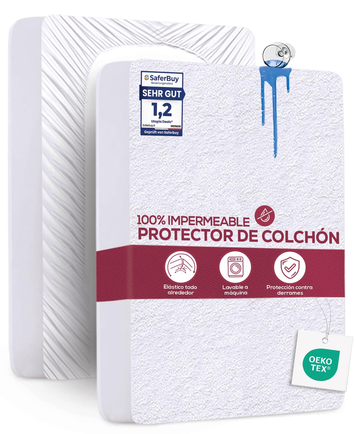 Utopia Bedding Protector Colchón 150 x 200 x 40 cm Impermeable, Certificación Oeko-Tex Funda Colchón, Cubre Colchón Transpirable, Elástico En Todo El Contorno