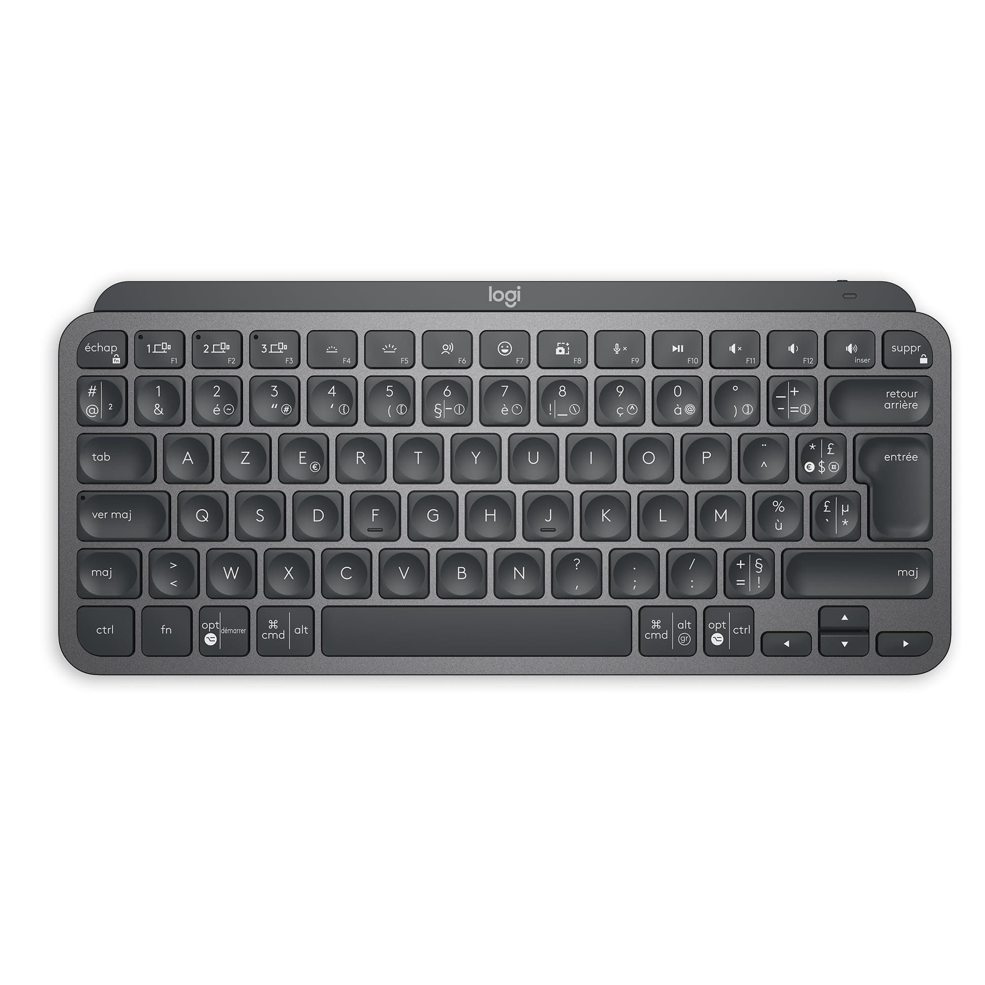 Logitech MX Keys Mini Minimaliste Clavier sans Fil Illuminé, Compact, Bluetooth, Rétroéclairé, USB-C, Compatible Apple macOS, iOS, Windows, Construction métal - Clavier Francais AZERTY, Gris foncé