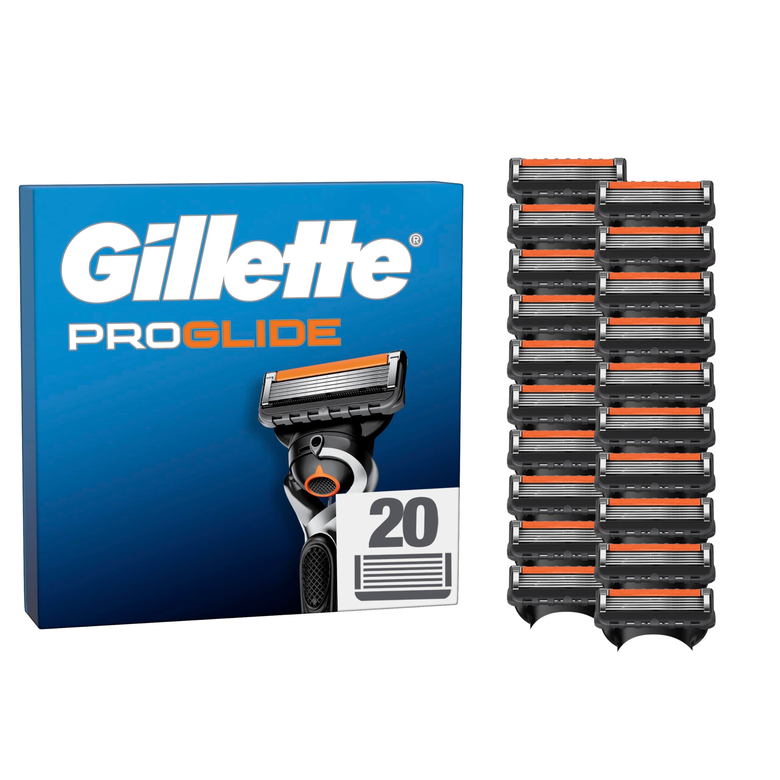 Gillette Proglide Pack de 20 Recambios Para Maquinillas De Afeitar Para Hombre, Cuchillas De Afeitar Con Doble Lubricación y Recortadora De Precisión