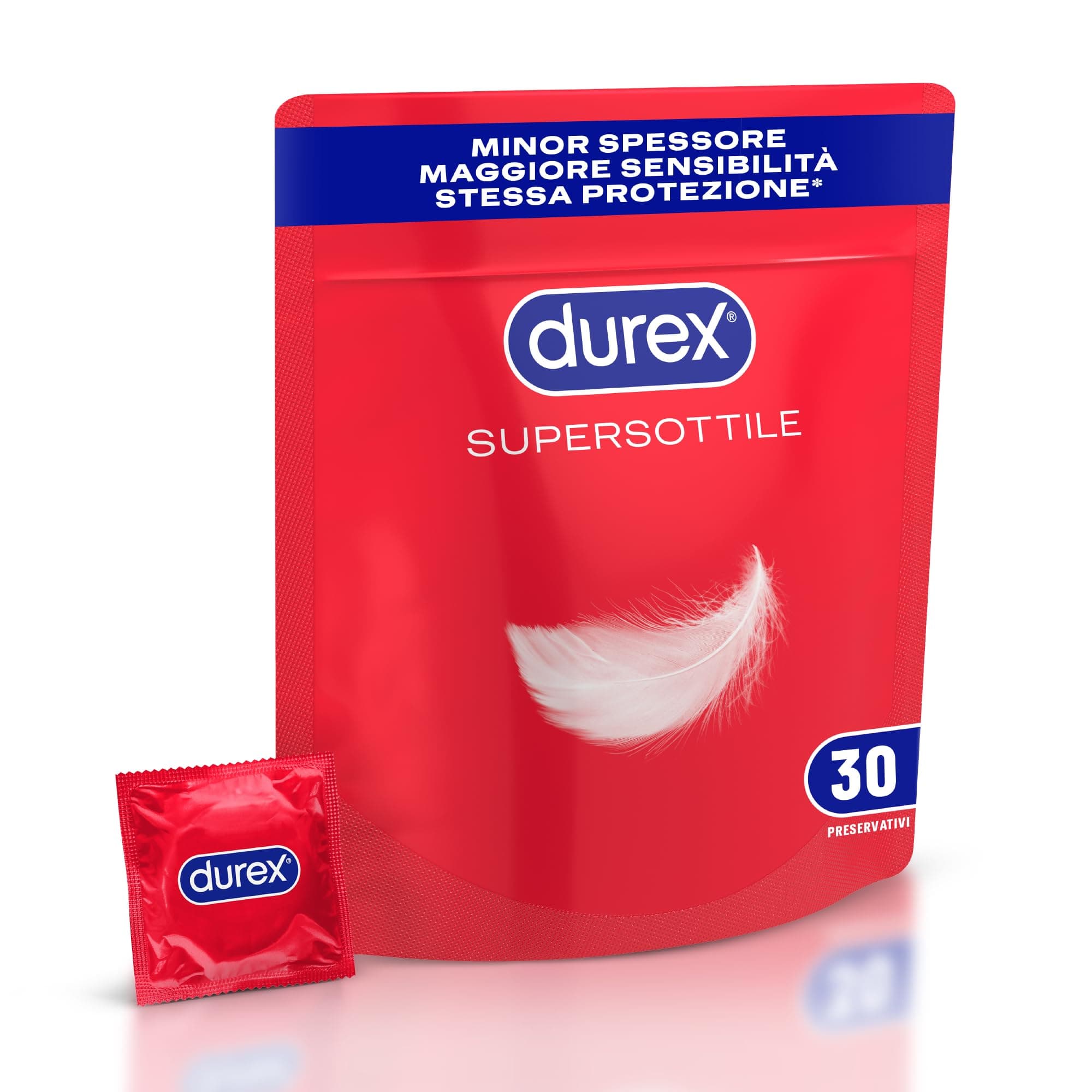 Durex SuperSottile, Preservativi Ultra Sottili Vestibilità Regular, Formato Convenienza, Vestibilità Regular, 30 Profilattici