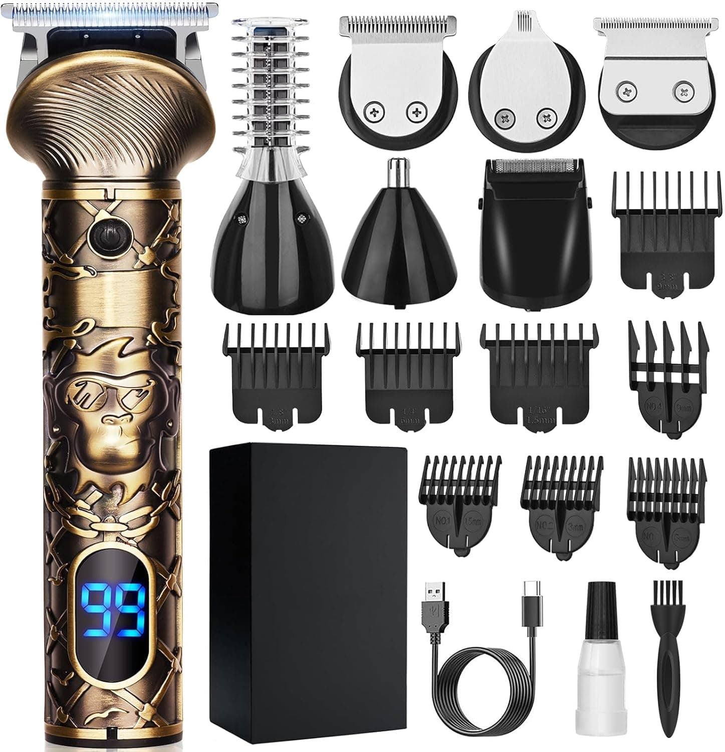 YIDON Rasoio Elettrico Barba, 6 in 1 Versatilit Tagliacapelli Uomo Professionale, Regolabarba Uomo T-lama Trimmer Kit, Macchinetta per Capelli con Display LED, Adatto Uomo/Famiglia/Barbiere