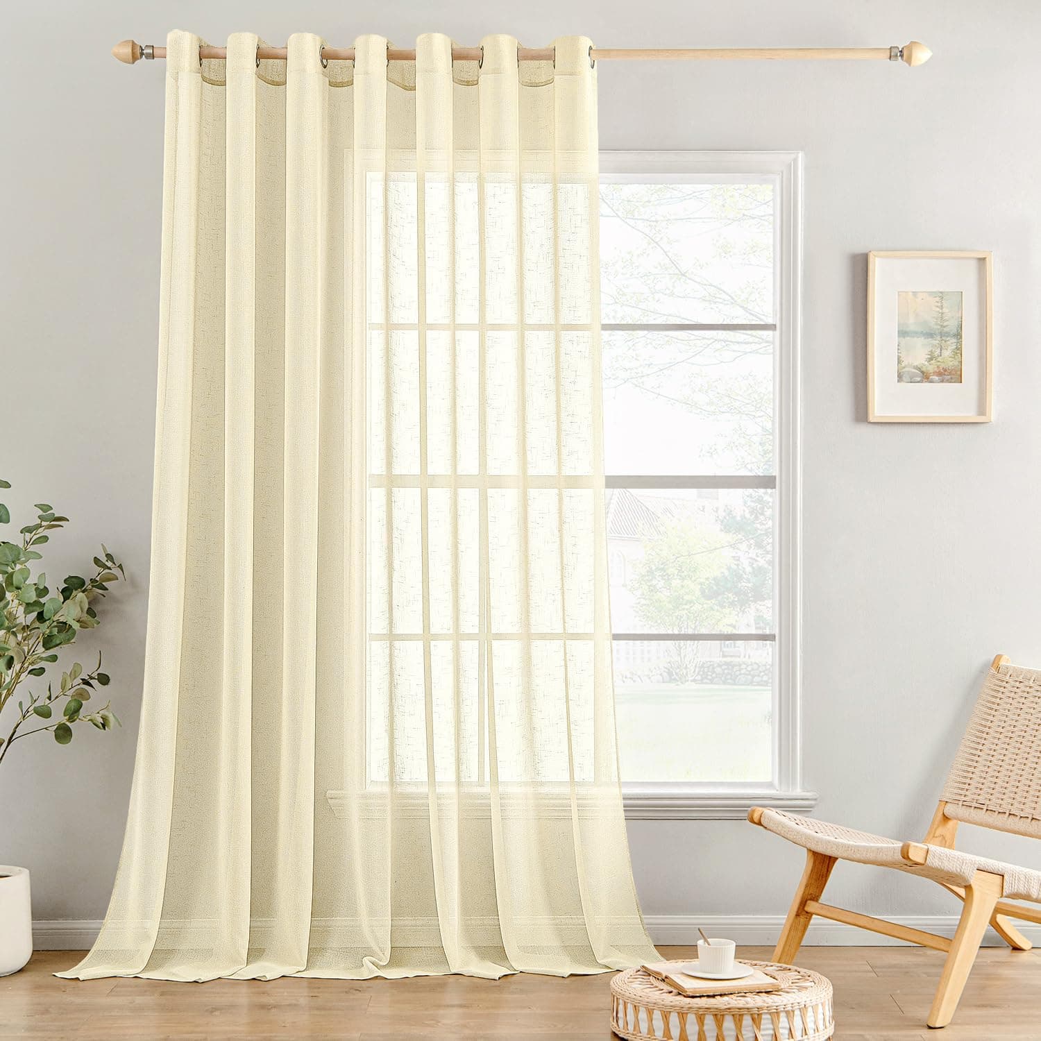 MIULEE 1er Set Voile Vorhang Sheer Leinenvorhang mit Ösen Transparent Leinen Optik Gardine Ösenschal Wohnzimmer Fensterschal Lichtdurchlässig Dekoschal Schlafzimmer 228x228cm (B x H) Hellbeige