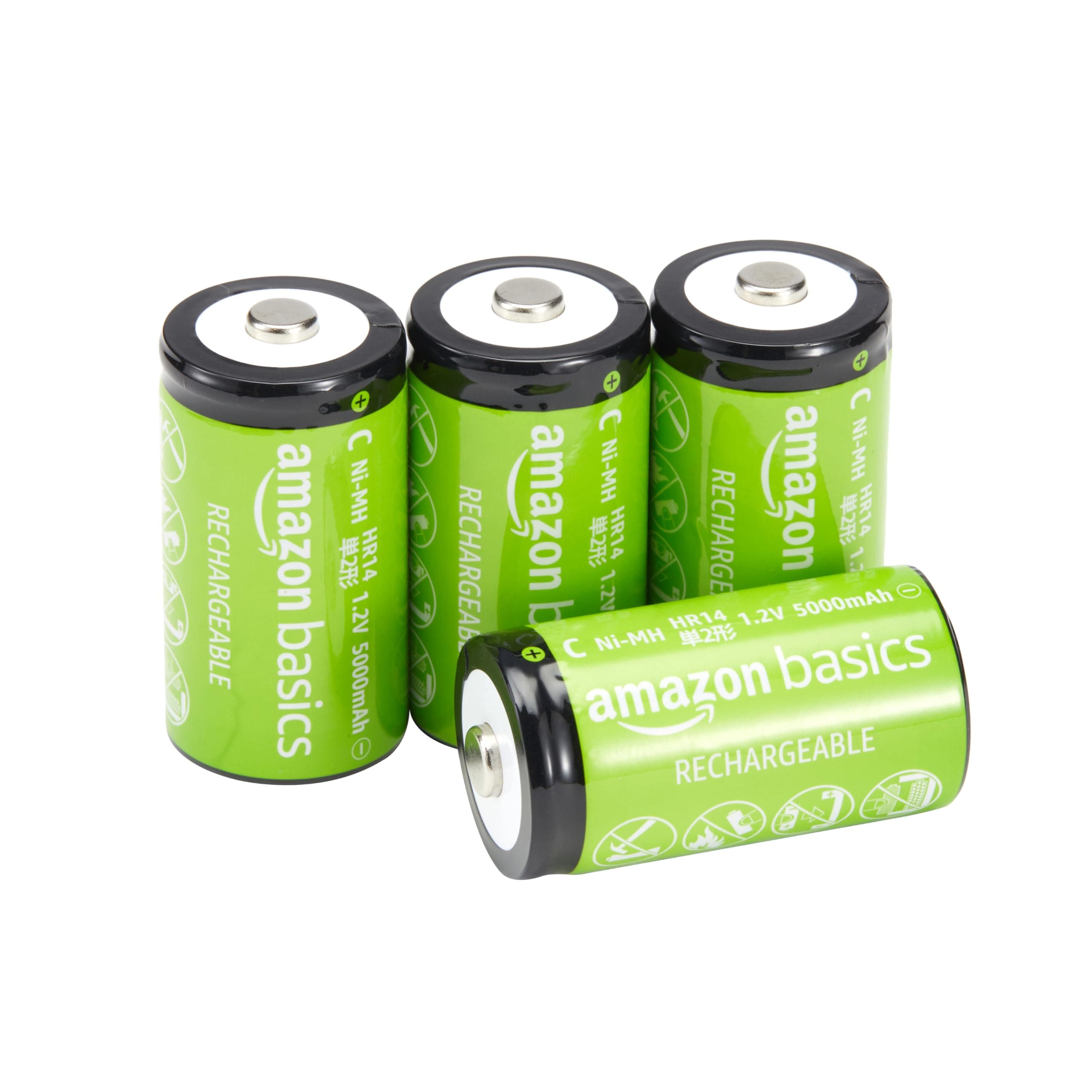 Amazon Basics NiMH-Akkus, Typ C (Babyzellen), wiederaufladbar, 5000 mAh, bis zu 1000-mal aufladbar, vorgeladen, 4 Stück