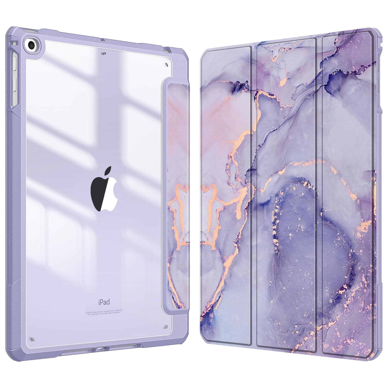 Fintie Hybrid Hülle mit Stifthalter für iPad 6./5. Generation 2018/2017, iPad Air 2/Air 1. Gen 9.7 Zoll - Stoßfeste Schutzhülle mit transparenter Hartschale auf der Rückseite Lila Marmor
