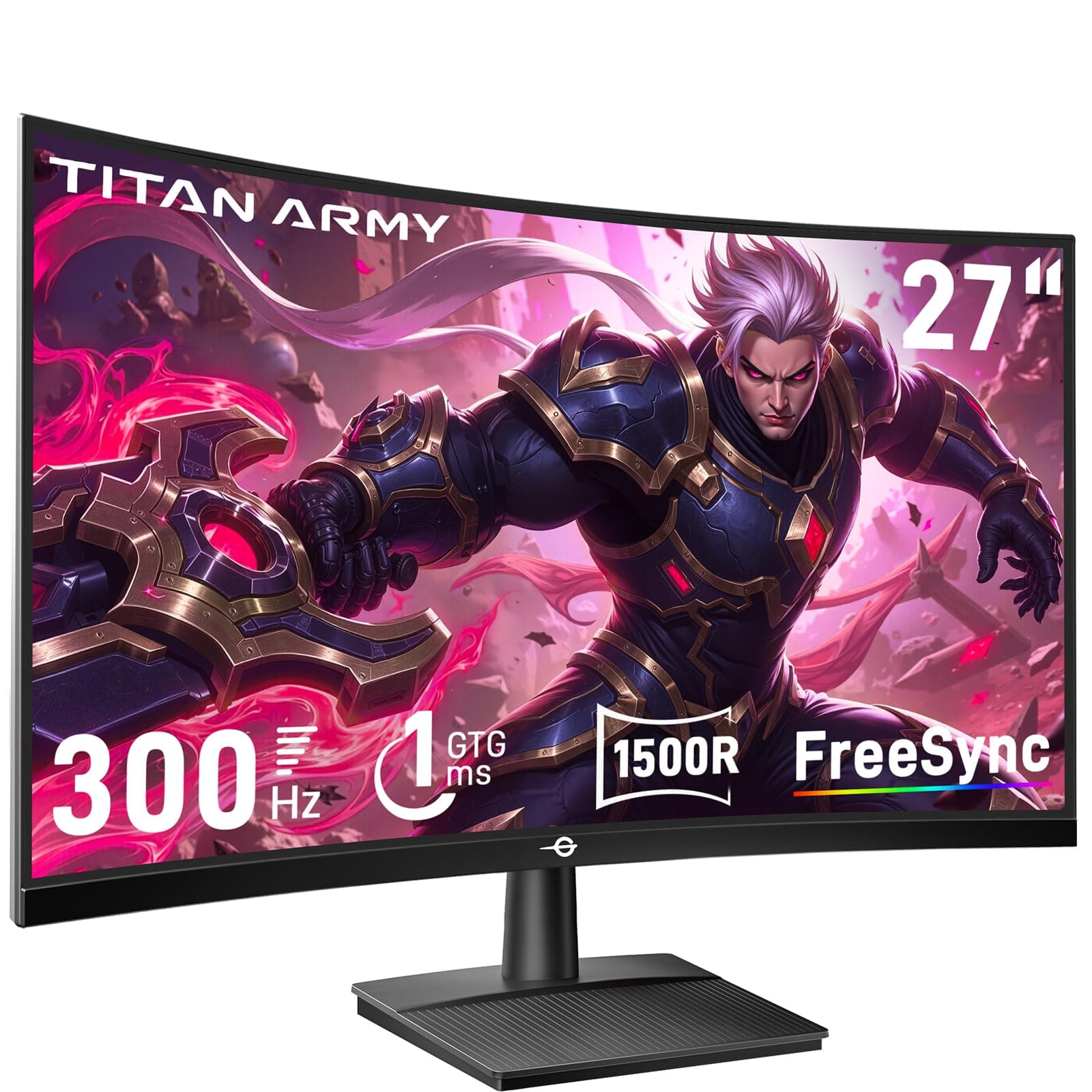 TITAN ARMY 27 Pouces incurvé Ecran PC Gamer, 300Hz 280hz 240hz, 1ms MPRT Full HD 1500R Fast VA Moniteur, FreeSync Premium (1920x1080), HDR10, VESA 100x100, HDMI 2.0 & DisplayPort 1.4, C27A1H
