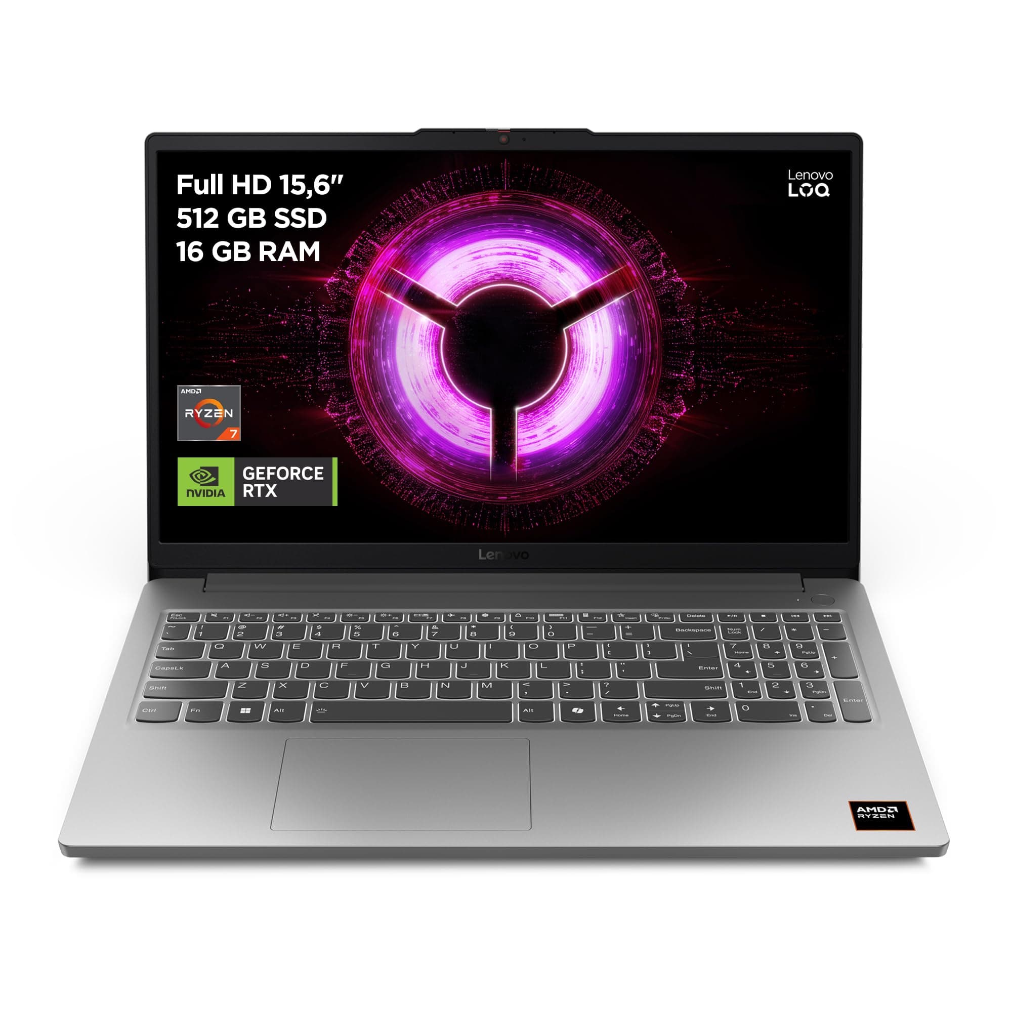 Lenovo LOQ Essential Gen 10 - Ordenador Portátil Gaming IA 15.6" FHD (AMD Ryzen 7 7735HS, NVIDIA GeForce RTX 4050, 16GB RAM, 512GB SSD, 144Hz, Wi-Fi 6, Sin Sistema Operativo) QWERTY Español - Gris