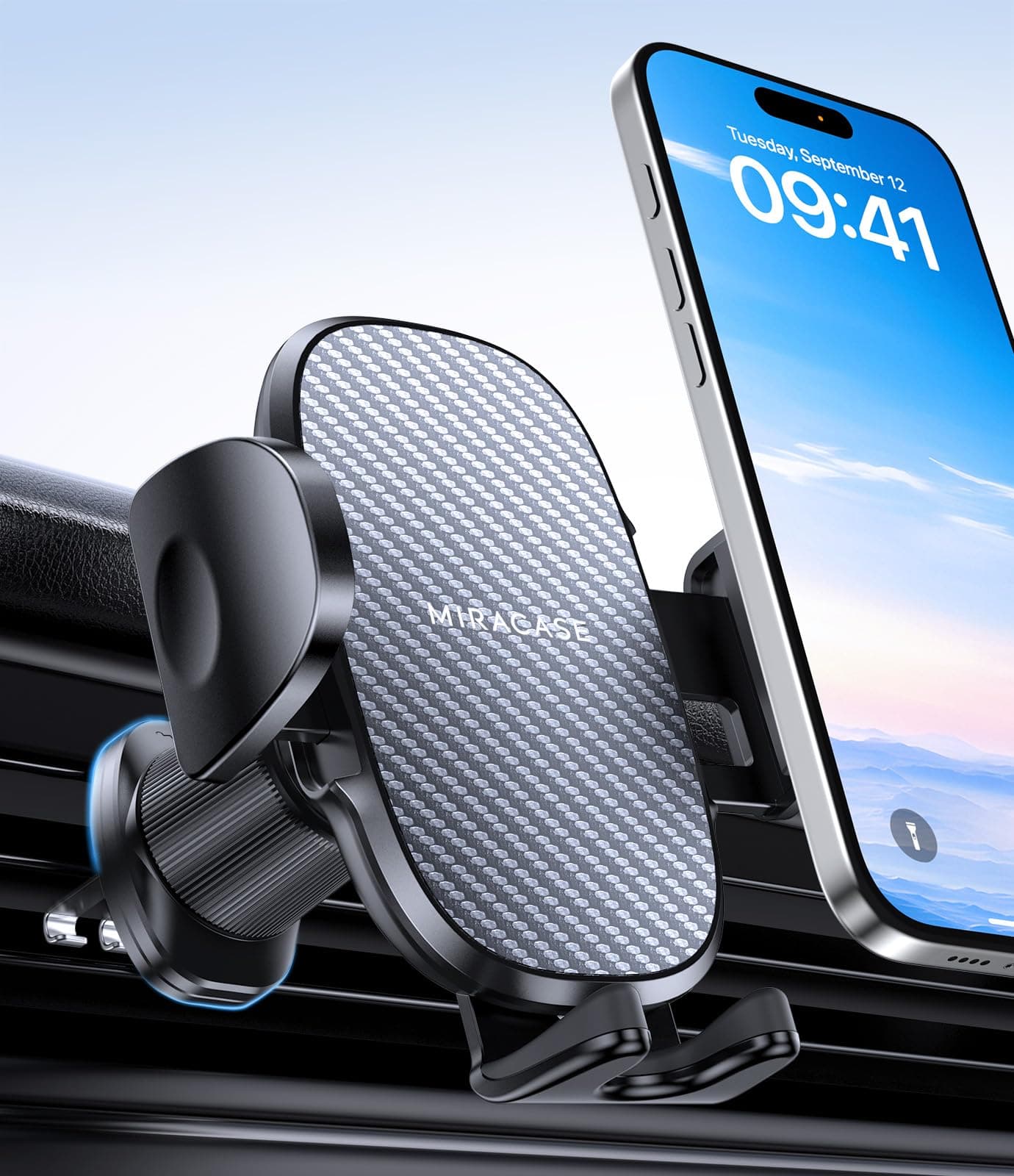 Miracase Soporte Movil Coche [Gancho Metálico Resistente] Suporte Telemovel Carro en Rotación 360° y Manejo con Una Sola Mano,Compatible con Phones 4.0''-7.0''
