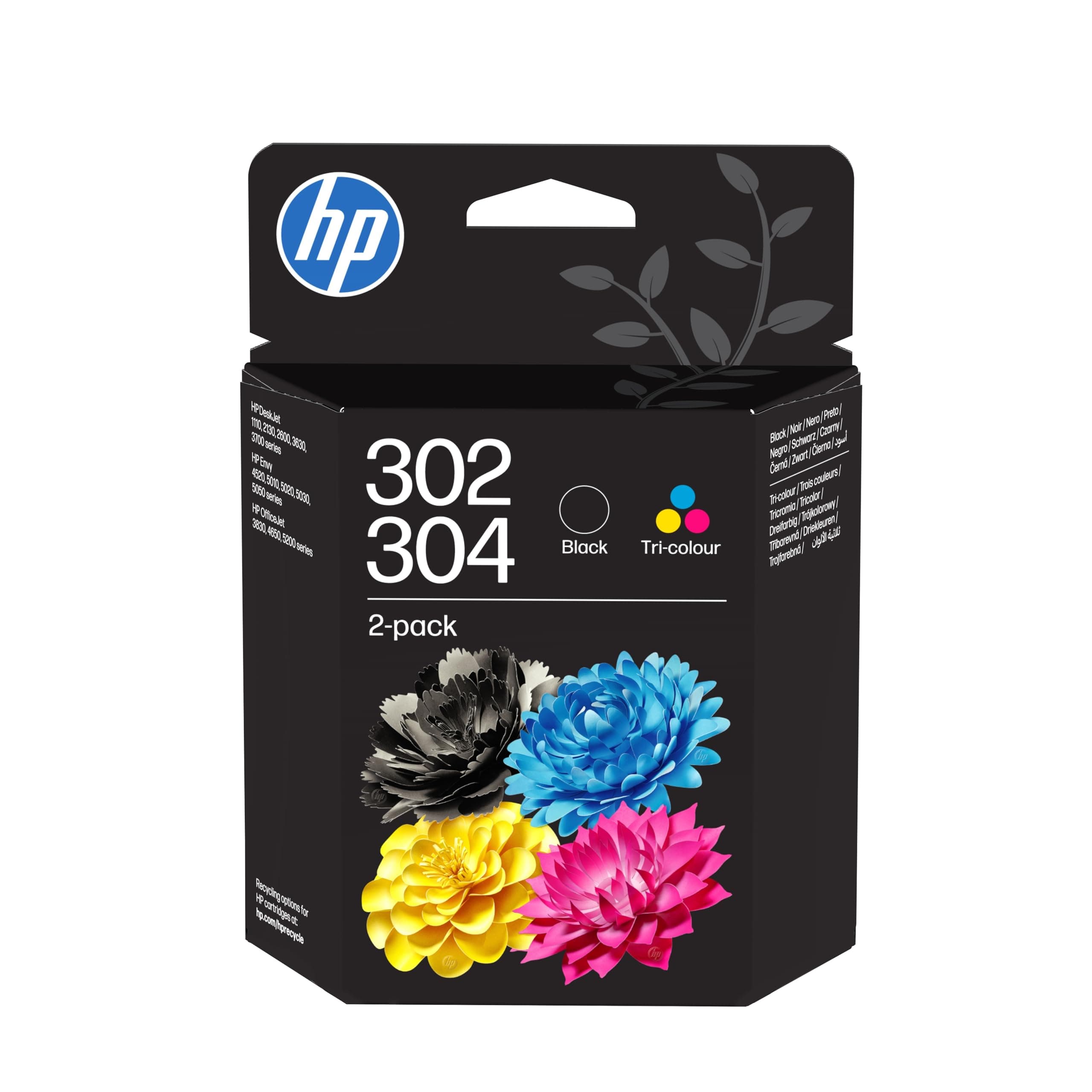 HP 302/304 Nero e Tricromia B82L1AE, Confezione da 2 Cartucce, Compatibile con Stampanti serie DeskJet 1110, 2130, 2600, 3630, 3700, ENVY 4520, 5010, 5020, 5030, 5050 e OfficeJet 3830, 4650, 5200