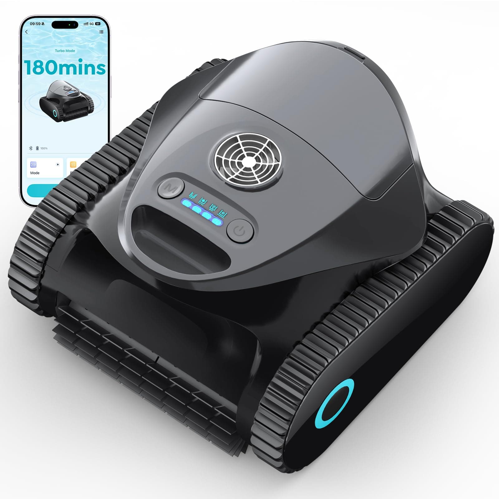 BRINBO C1 Poolroboter Akku Boden und Wand, Doppelfilter, 7 Reinigungsmodi, 180 Minuten Laufzeit, Poolreiniger mit App, Starker Poolsuager Akku für Pools bis zu 150 m²,Platin