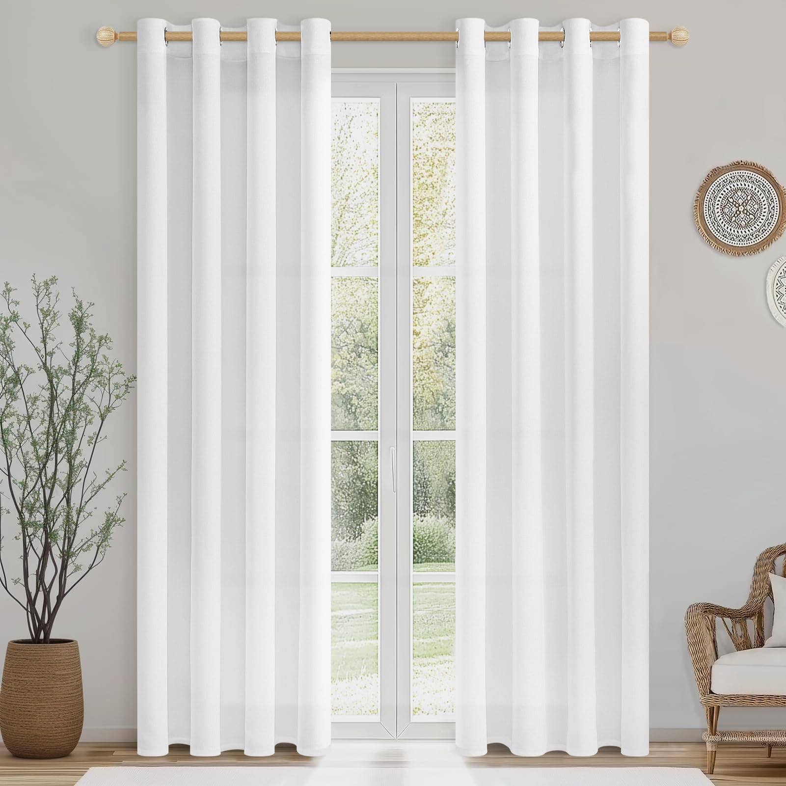 CUTEWIND Cortinas Blancas Lino Salon Modernas 2 Piezas 140x240 CM Cortina Blanca Translucida Visillos Dormitorio Juvenil Cortinas Comedor Habitacion Matrimonio de Casa con Ojales