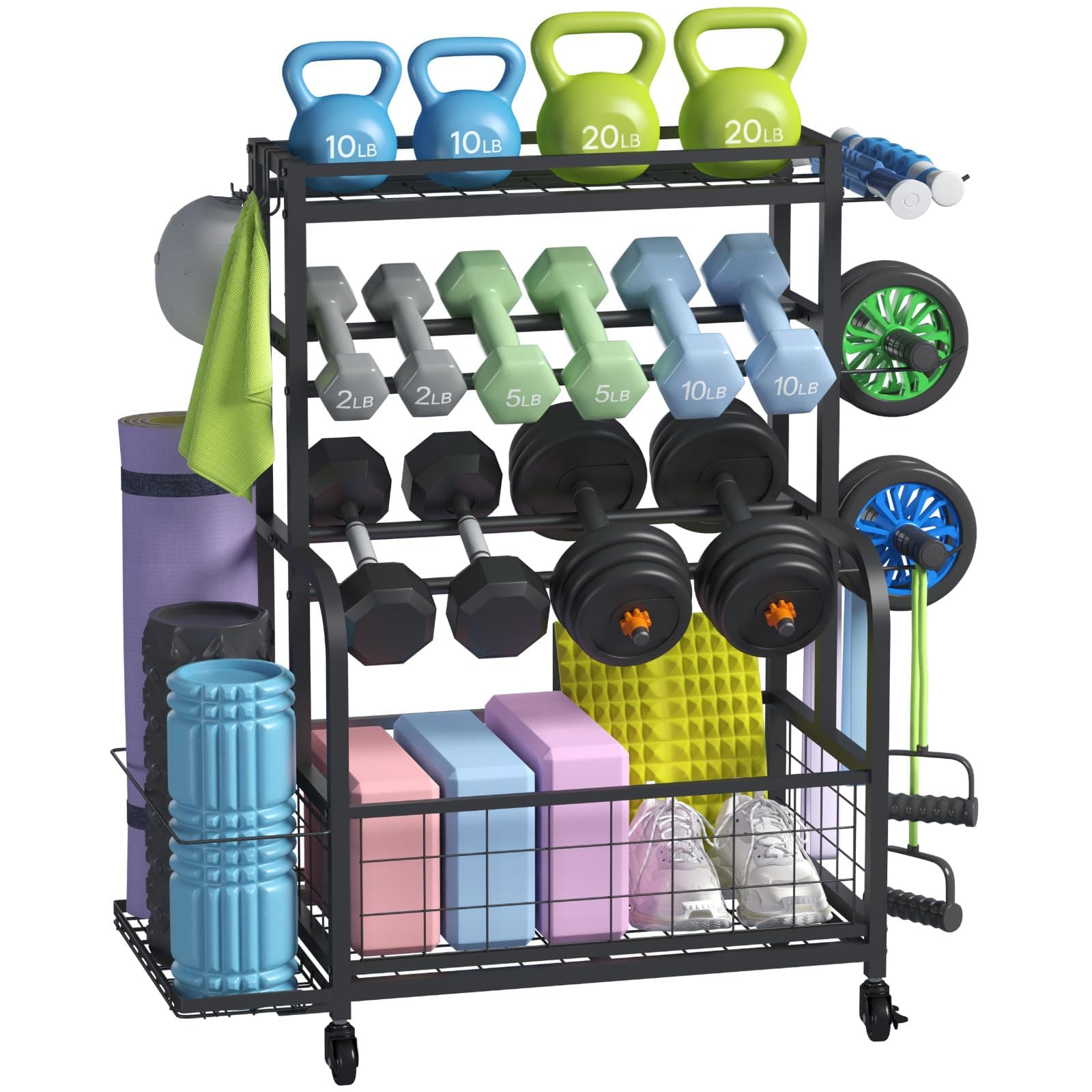 Lifewit Soporte Mancuernas para Gimnasio en Casa, Soporte Pesas, Estante Esteras Yoga, Almacenamiento para Entrenamiento Fuerza, Equipos Yoga, El Gimnasio de la Garaje, 91 cm de Altura, Medianos