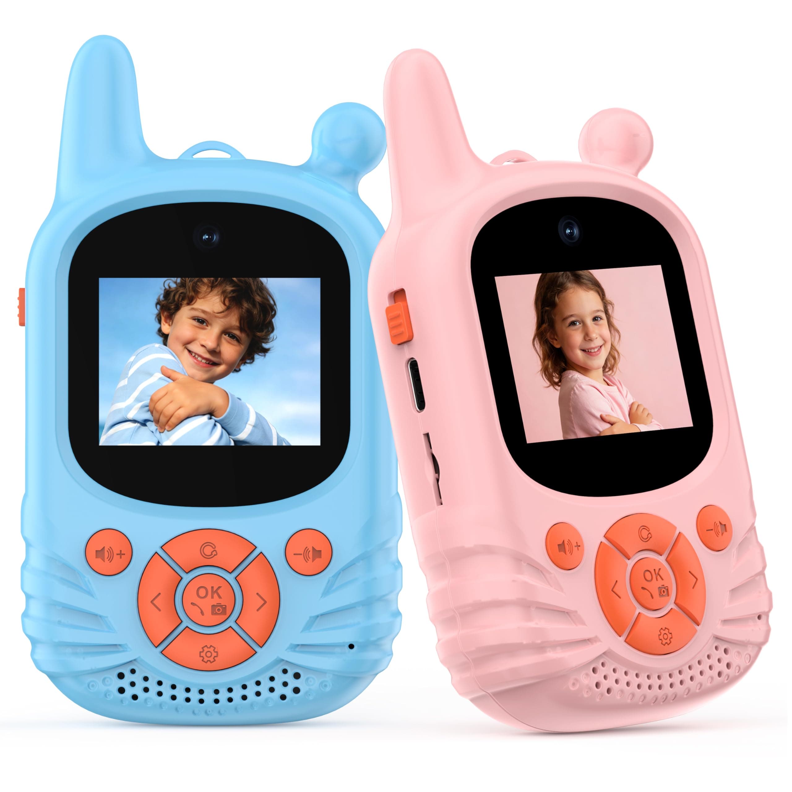 Walkie-talkies vidéo pour enfants, caméra HD double, pack de 2 jouets rechargeables, walkie-talkie rechargeable avec une portée de 300 m pour les enfants de 3 à 12 ans, cadeaux pour garçons et filles