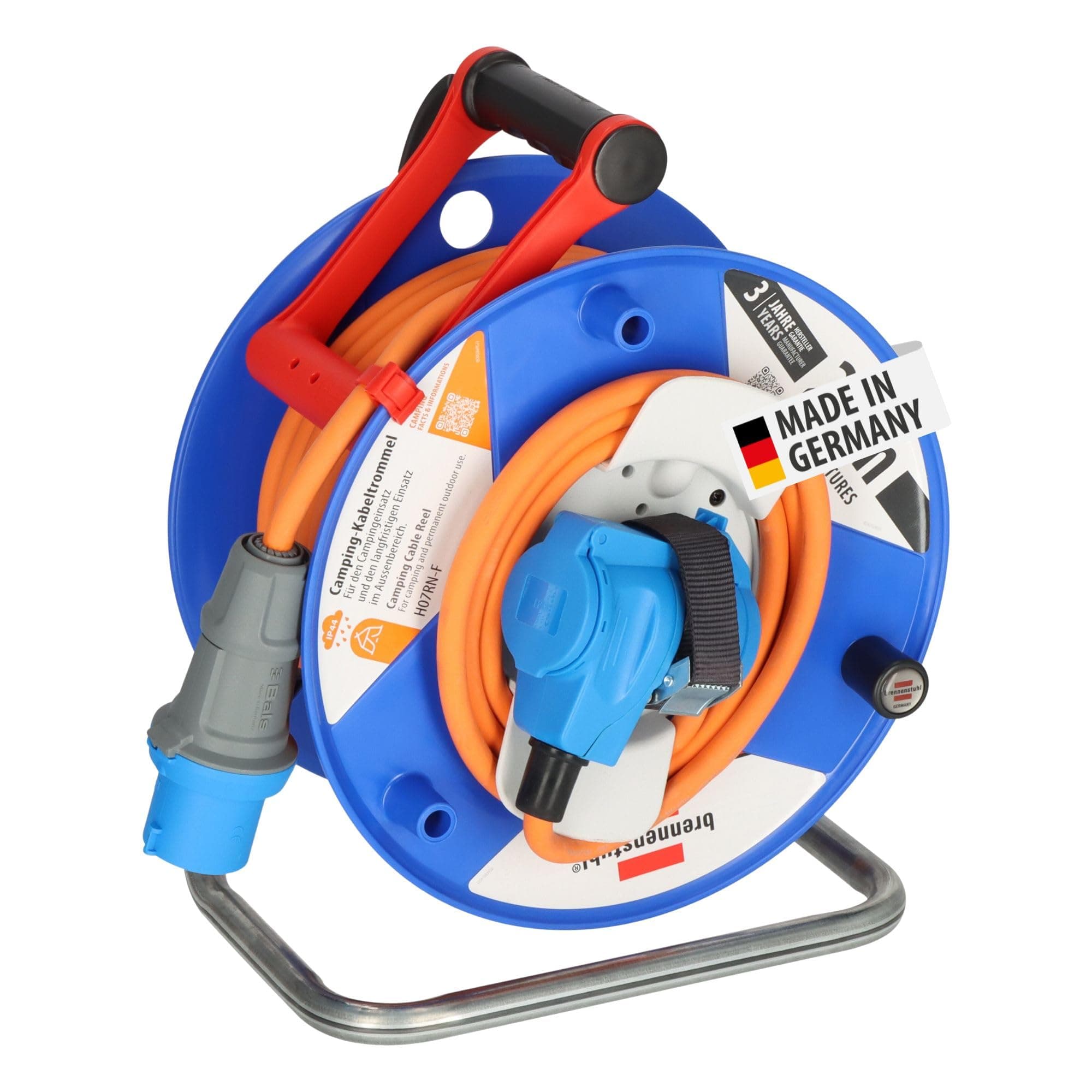 Brennenstuhl Camping-Kabeltrommel 25m, 230V,(H07RN-F 3G2,5 in orange, CEE-Winkelkupplung inkl. Schutzkontakt-Kombisteckdose, für den ständigen Einsatz außen IP44, Made in Germany)