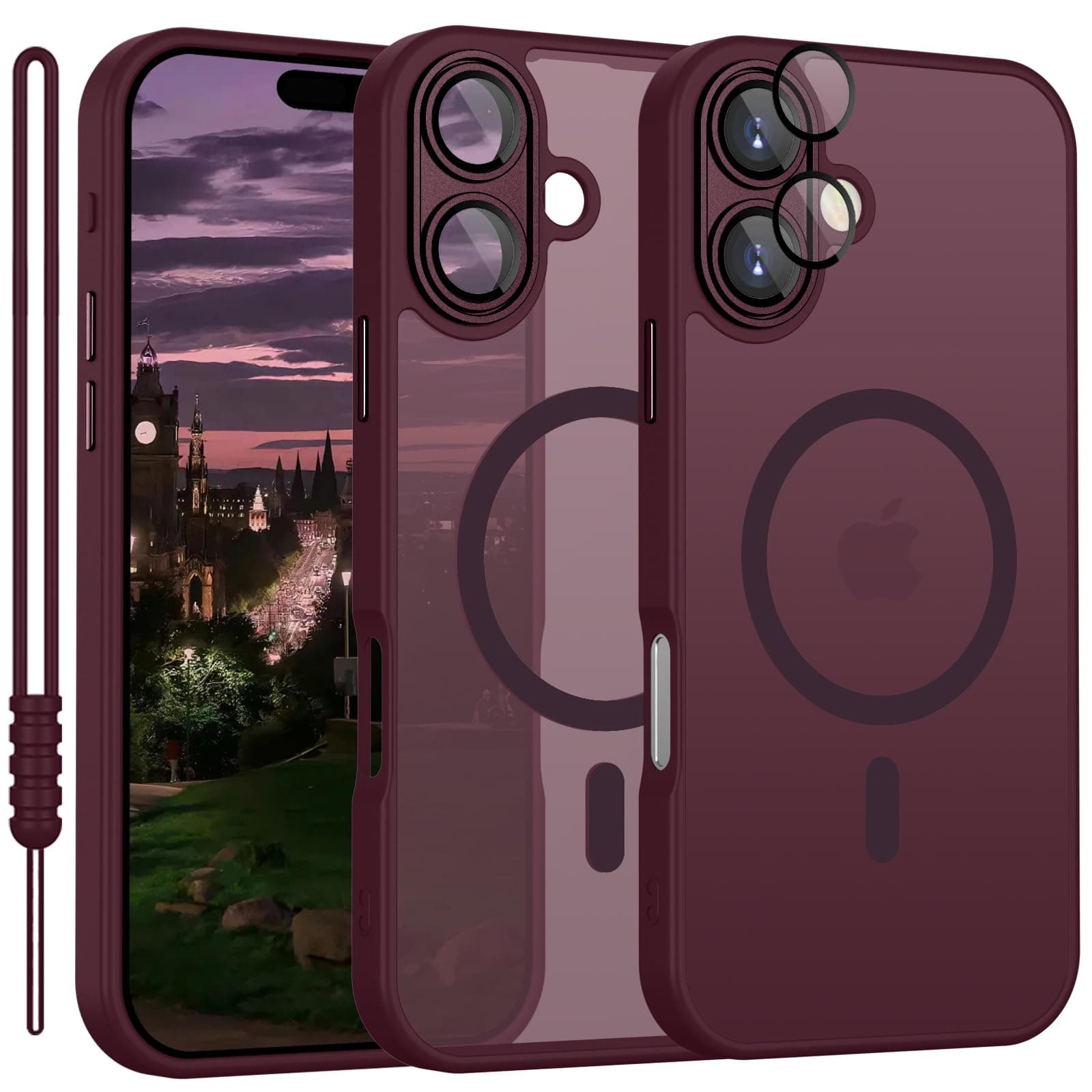 YUANDMI Cover Magnetica per iPhone 16 Plus Compatibile con MagSafe, Custodia per iPhone 16 Plus Traslucida Opaca Case Ultra-Sottile Anti-Scivolo Resistente ai Graffi, Prugna